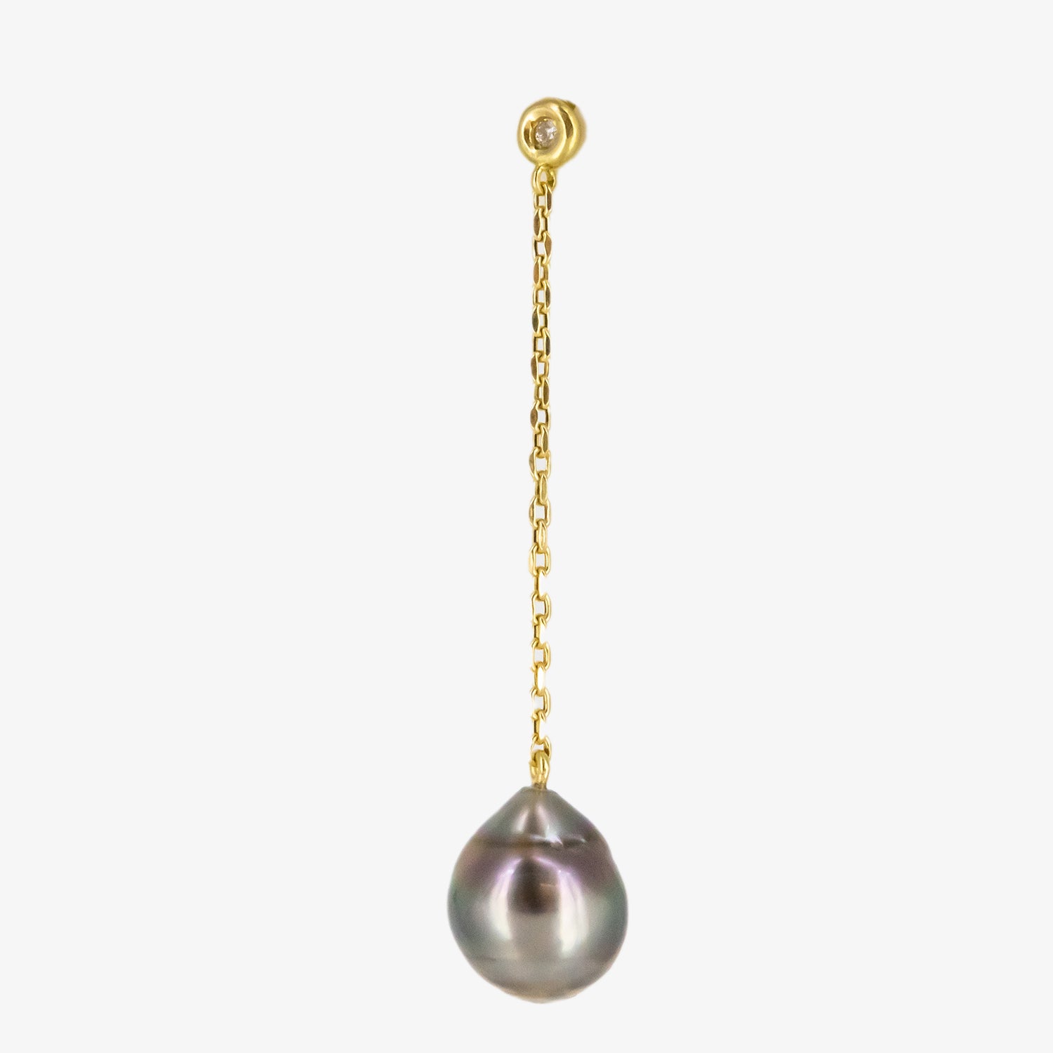 Set of 18 kt. gold pendant and earrings with diamonds and baroque Tahitian pearls