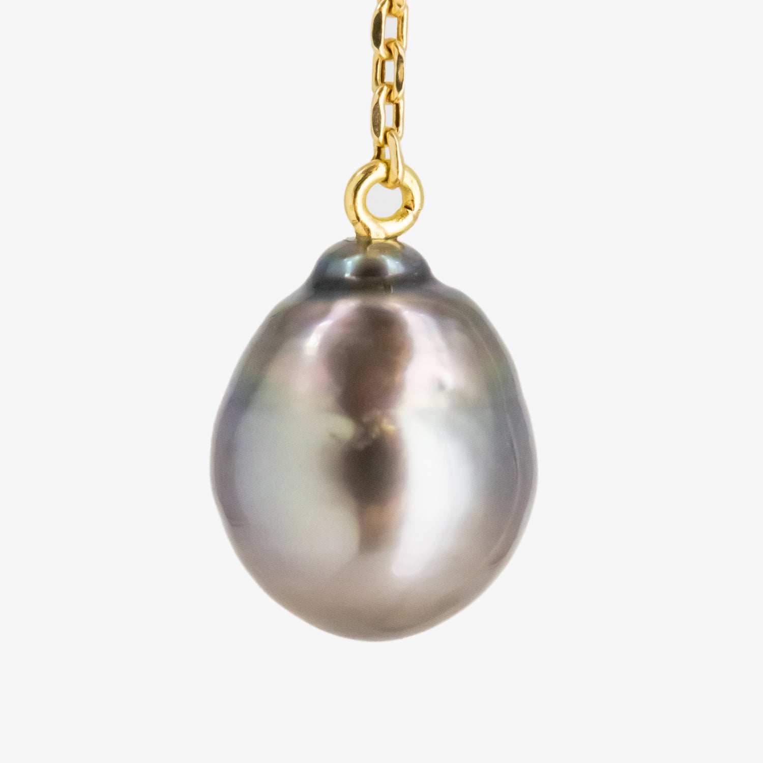 Set of 18 kt. gold pendant and earrings with diamonds and baroque Tahitian pearls