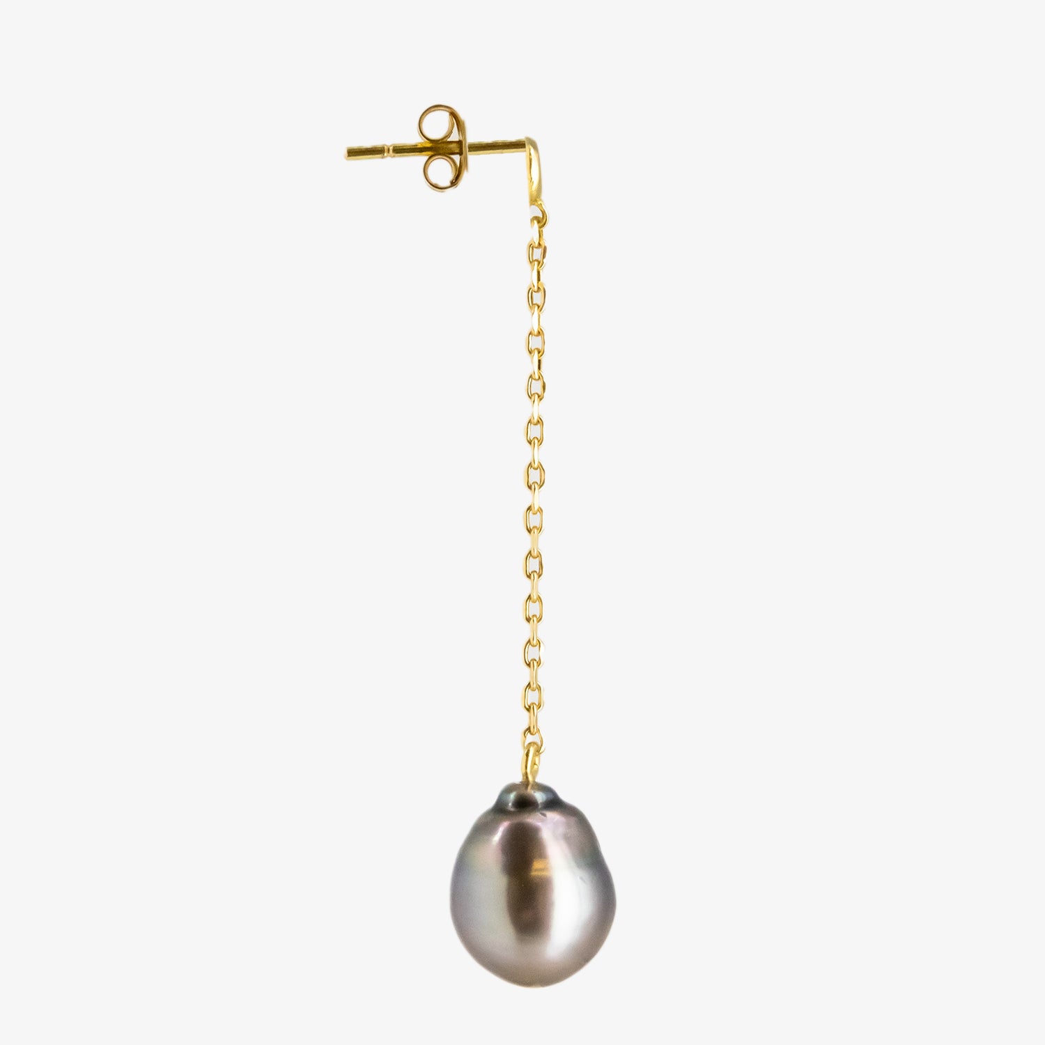 Set of 18 kt. gold pendant and earrings with diamonds and baroque Tahitian pearls