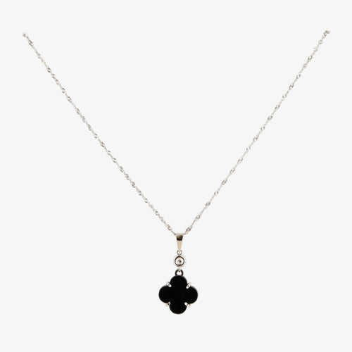 Conjunto de gargantilla y pendientes de oro blanco de 18 kt. con ónix y diamantes talla brillante