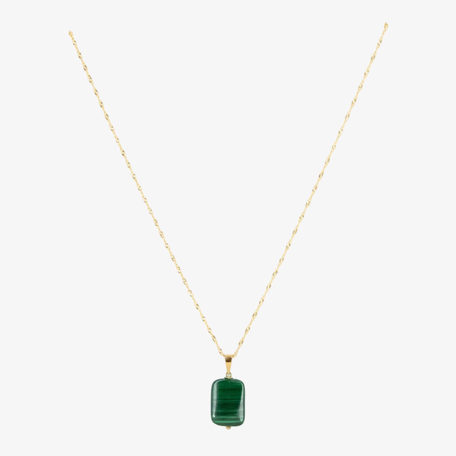 Conjunto de gargantilla y pendientes de oro amarillo de 18 kt. con malaquita