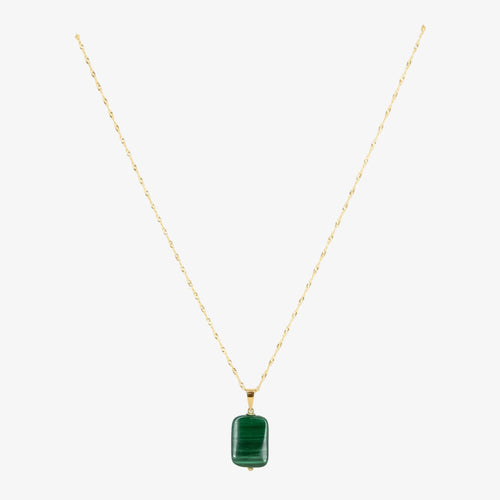 Conjunto de gargantilla y pendientes de oro amarillo de 18 kt. con malaquita