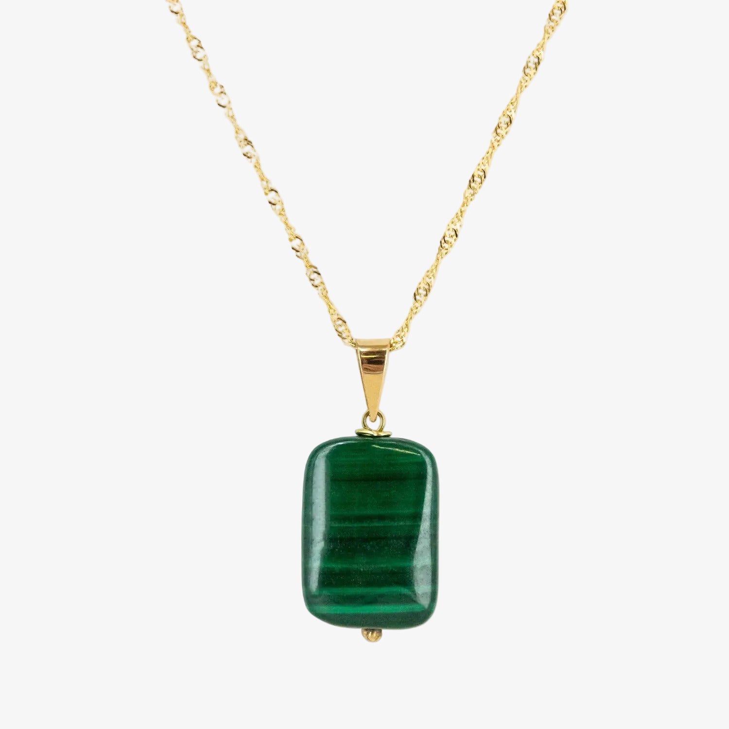 Conjunto de gargantilla y pendientes de oro amarillo de 18 kt. con malaquita
