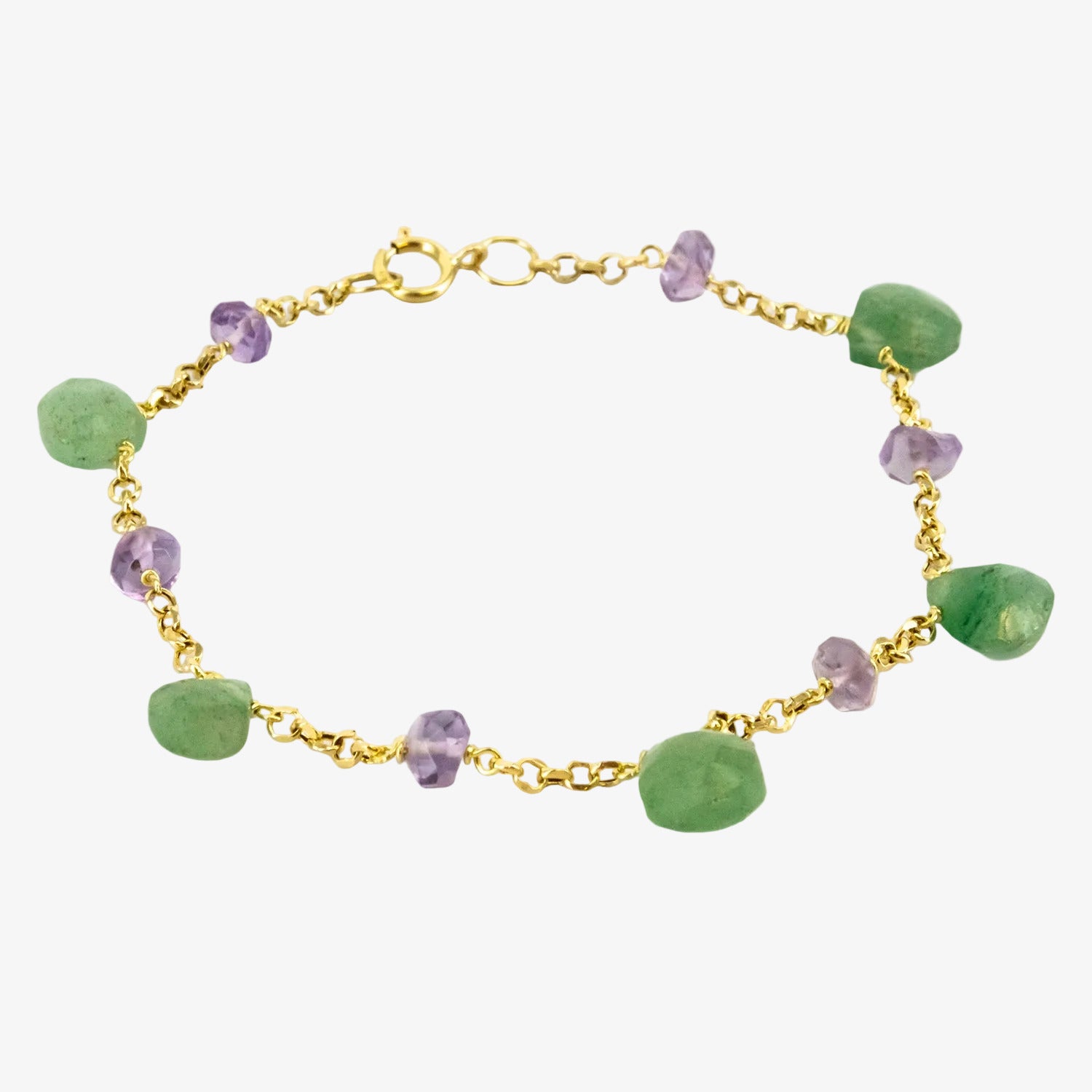 Pulsera de oro de 18 kt. con amatistas y peridotos