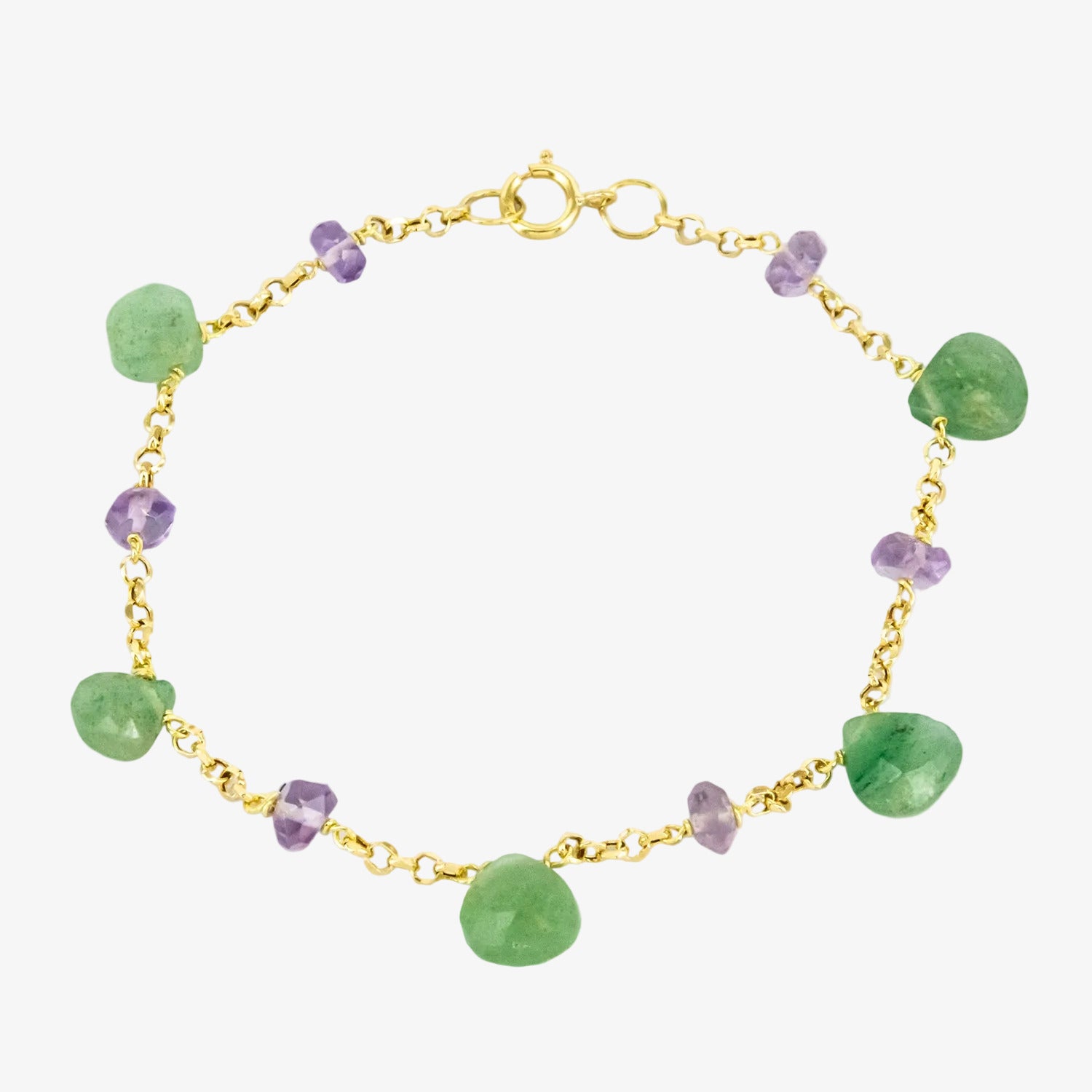 Pulsera de oro de 18 kt. con amatistas y peridotos