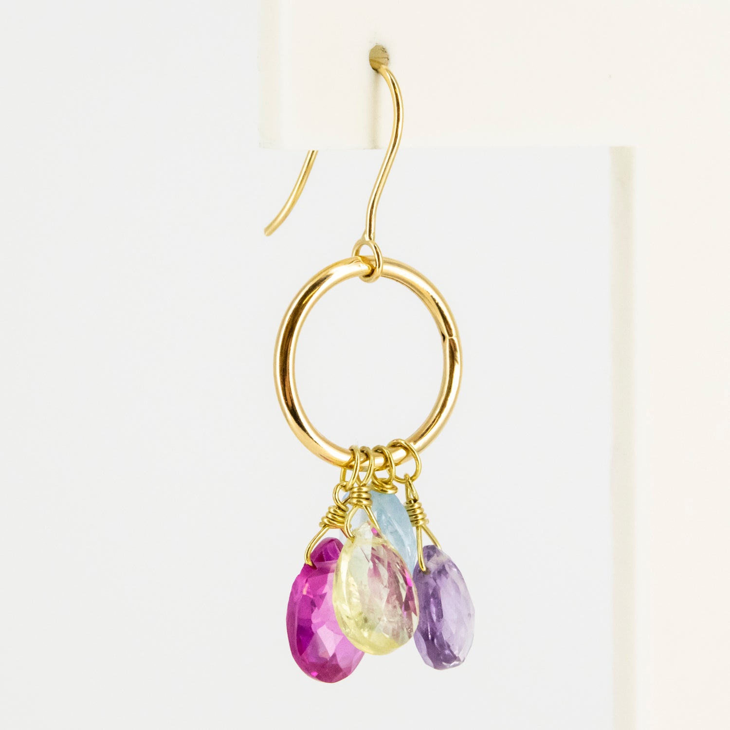 Pendientes de oro 18 kt. con citrino, topacio azul, amatista y Rosa de Francia