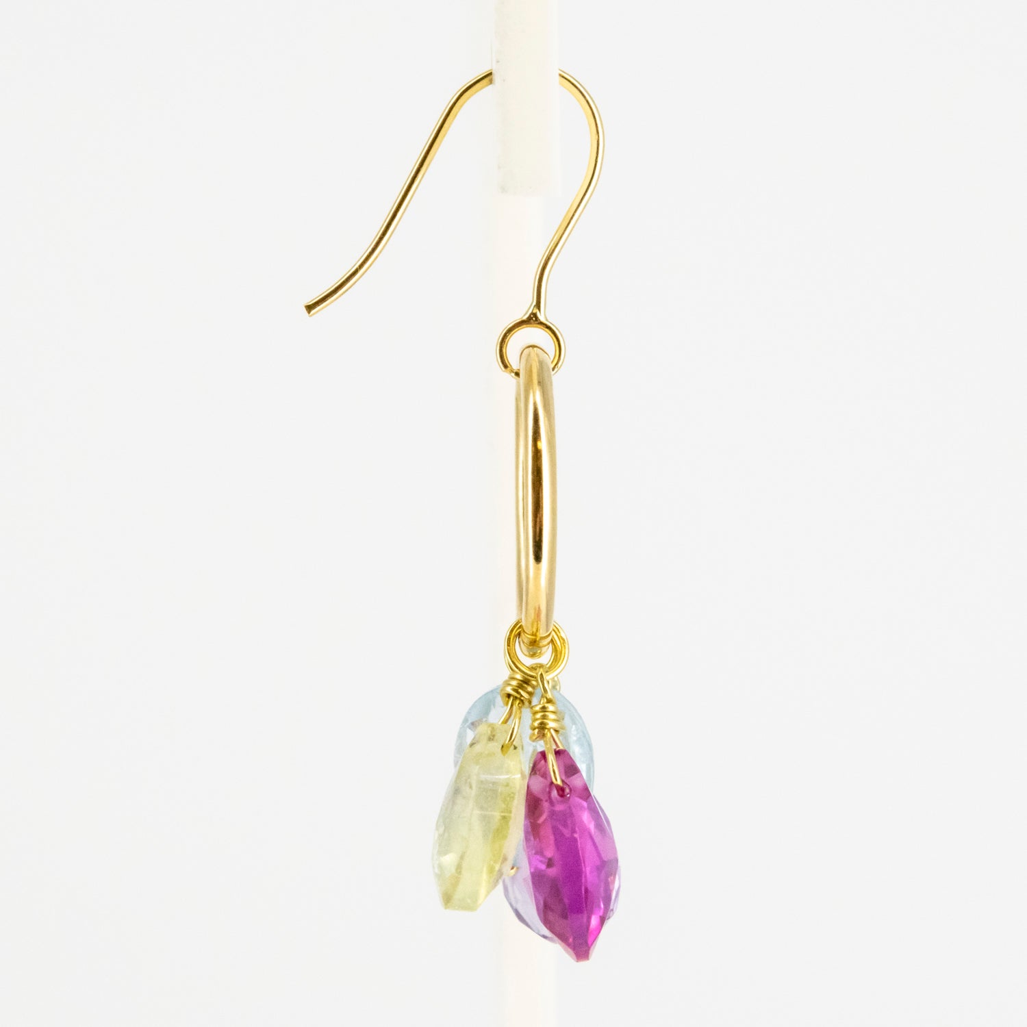 Pendientes de oro 18 kt. con citrino, topacio azul, amatista y Rosa de Francia
