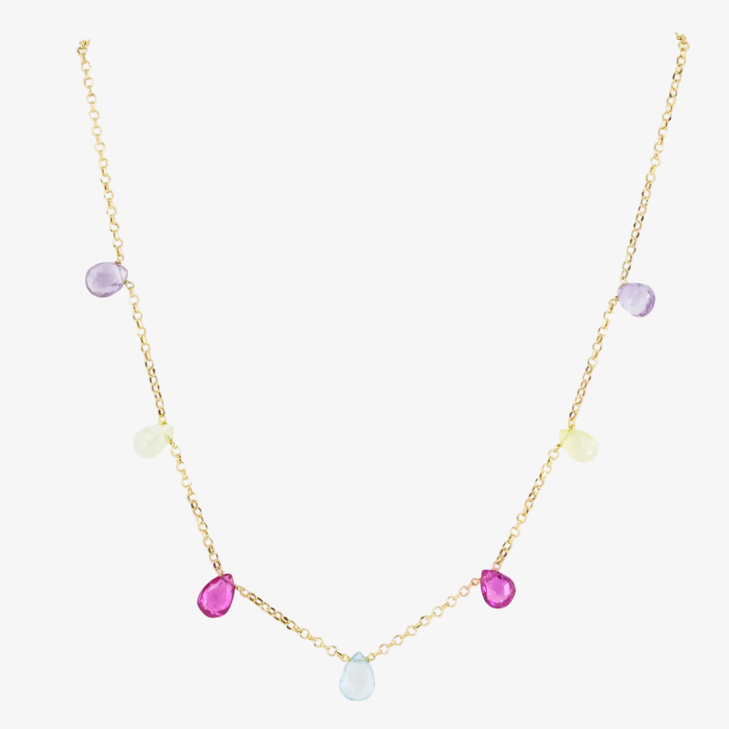 Gargantilla de oro amarillo de 18 kt. con distintas piedras preciosas