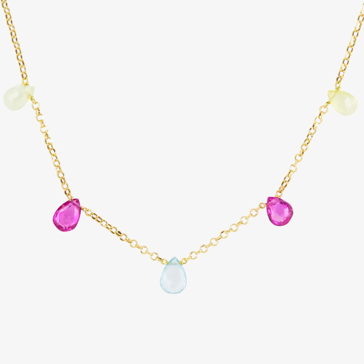 Gargantilla de oro amarillo de 18 kt. con distintas piedras preciosas