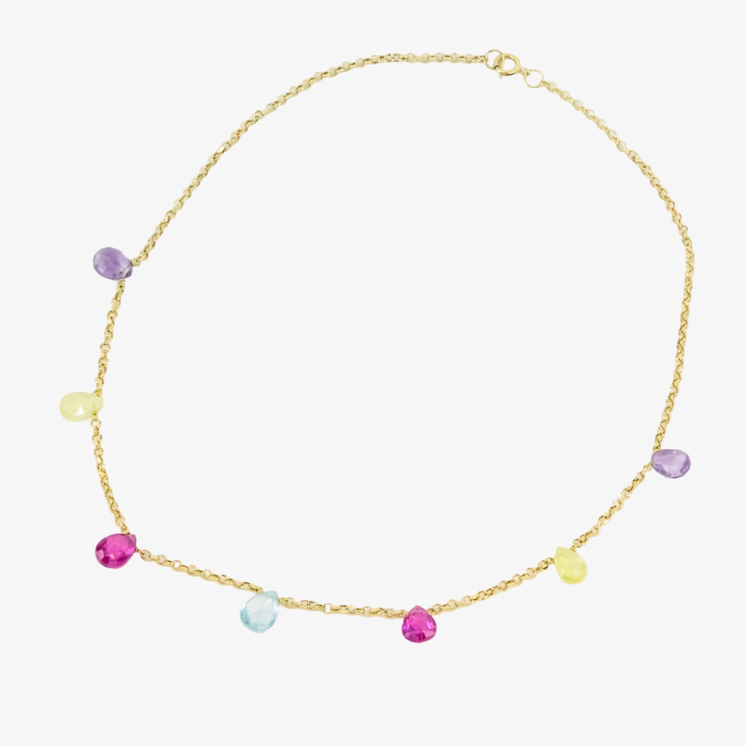 Gargantilla de oro amarillo de 18 kt. con distintas piedras preciosas