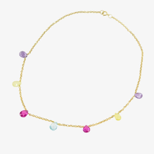 Gargantilla de oro amarillo de 18 kt. con distintas piedras preciosas