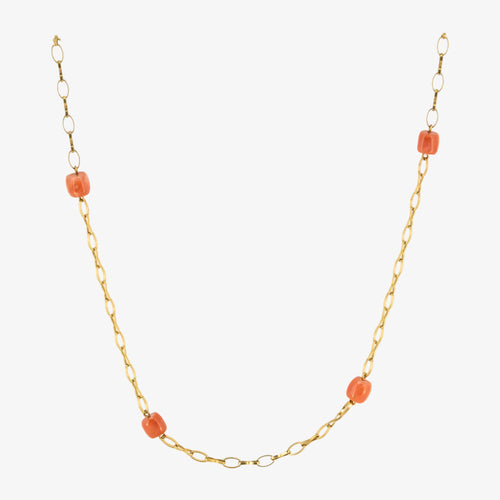 Collar largo de oro de 18 kt. con corales naturales