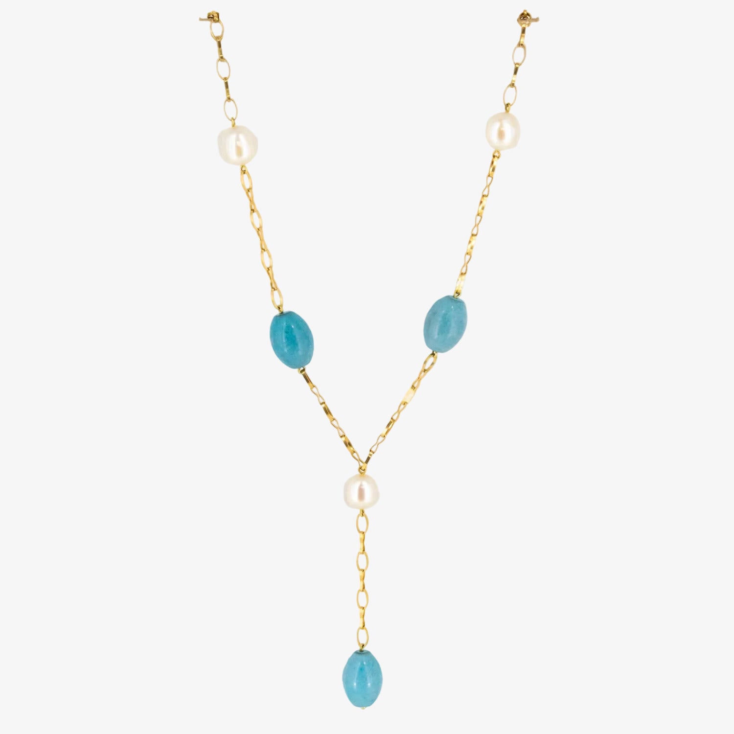 Gargantilla de oro de 18 kt. con turquesas ovaladas y perlas australianas