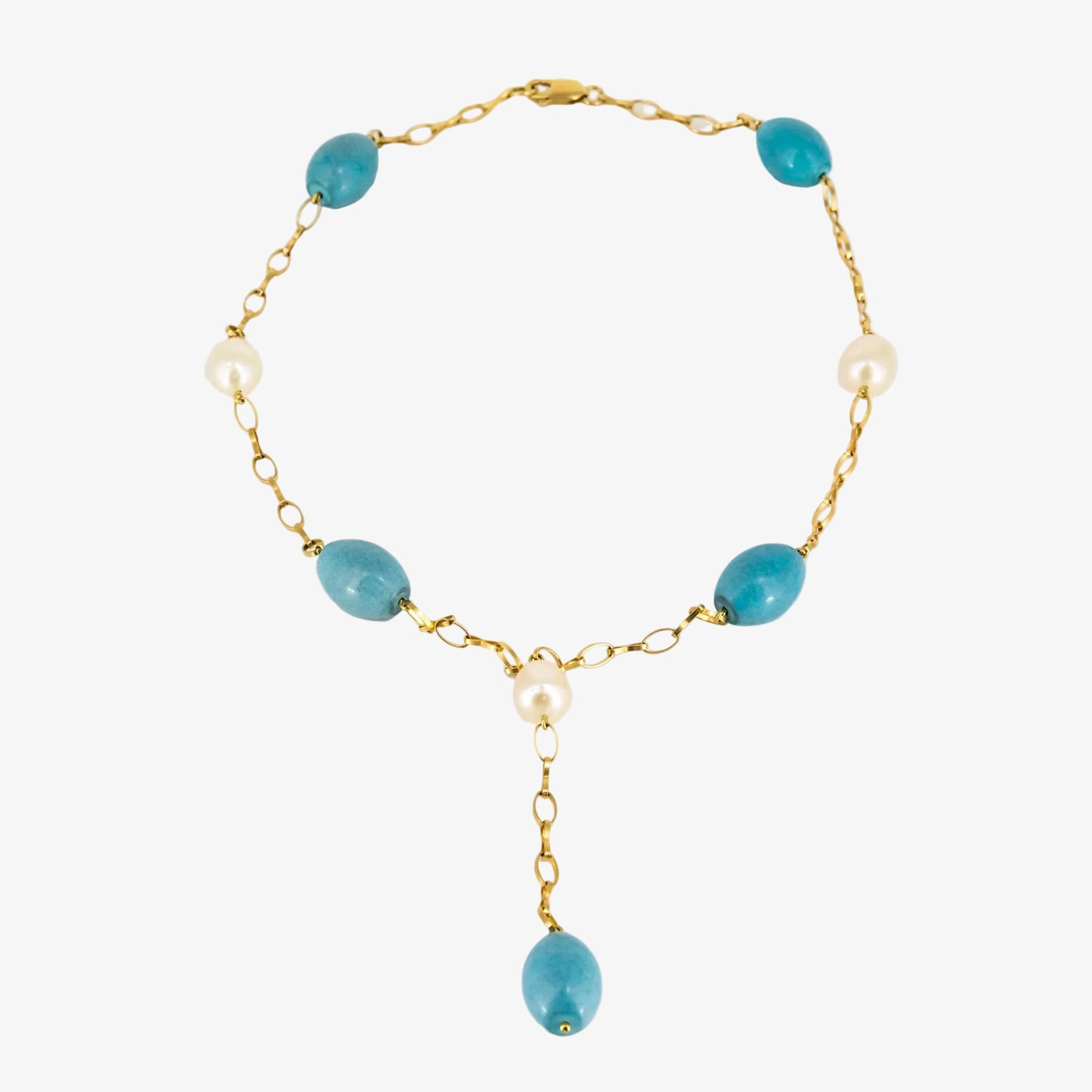 Gargantilla de oro de 18 kt. con turquesas ovaladas y perlas australianas