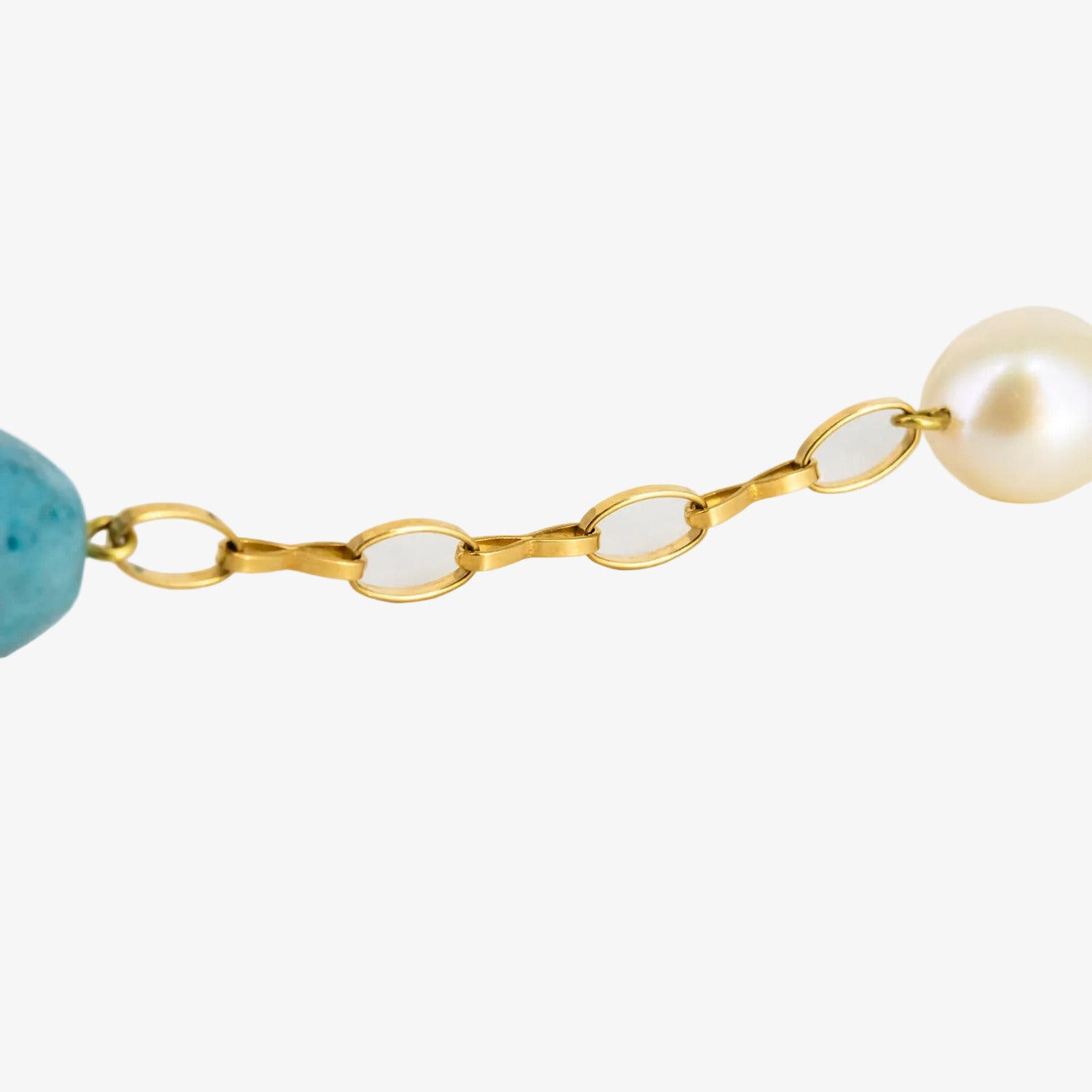 18 kt. gold choker with oval turquoises and Australian pearls