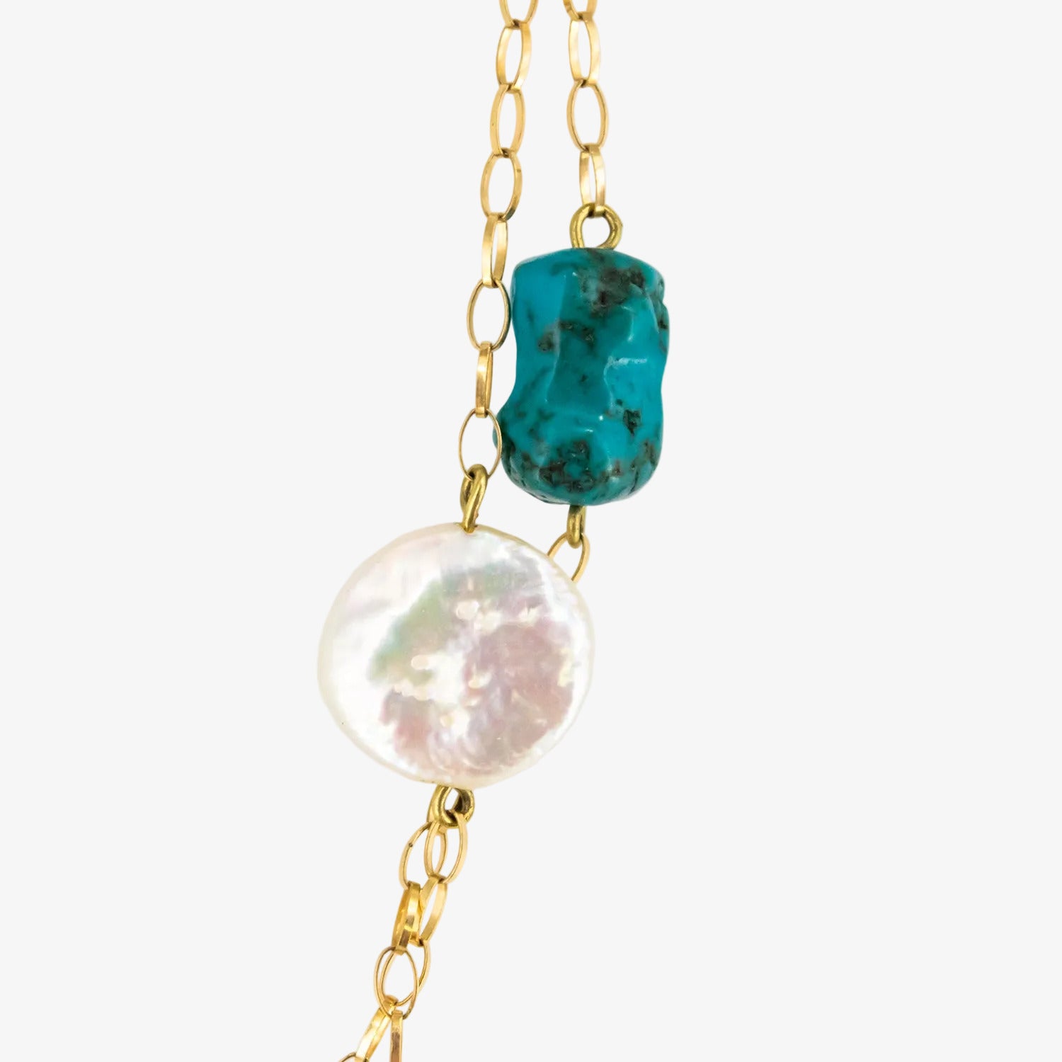 Gargantilla de oro de 18 kt. con turquesas naturales y perlas de botón