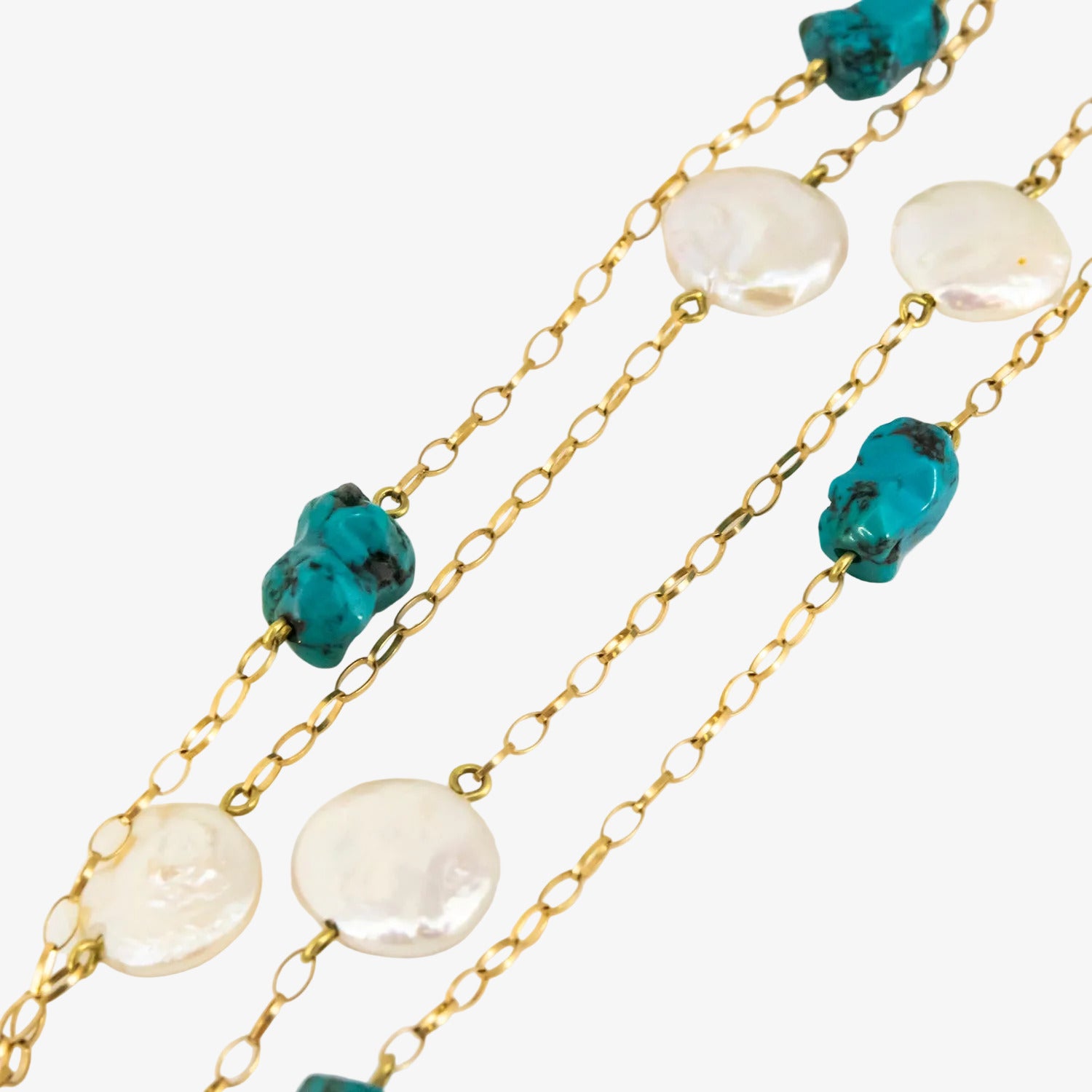 Gargantilla de oro de 18 kt. con turquesas naturales y perlas de botón