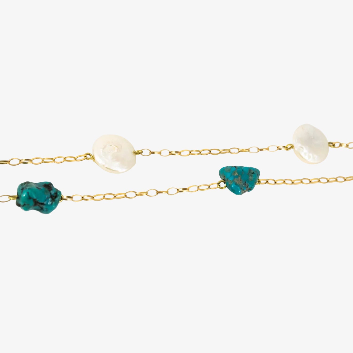 Gargantilla de oro de 18 kt. con turquesas naturales y perlas de botón