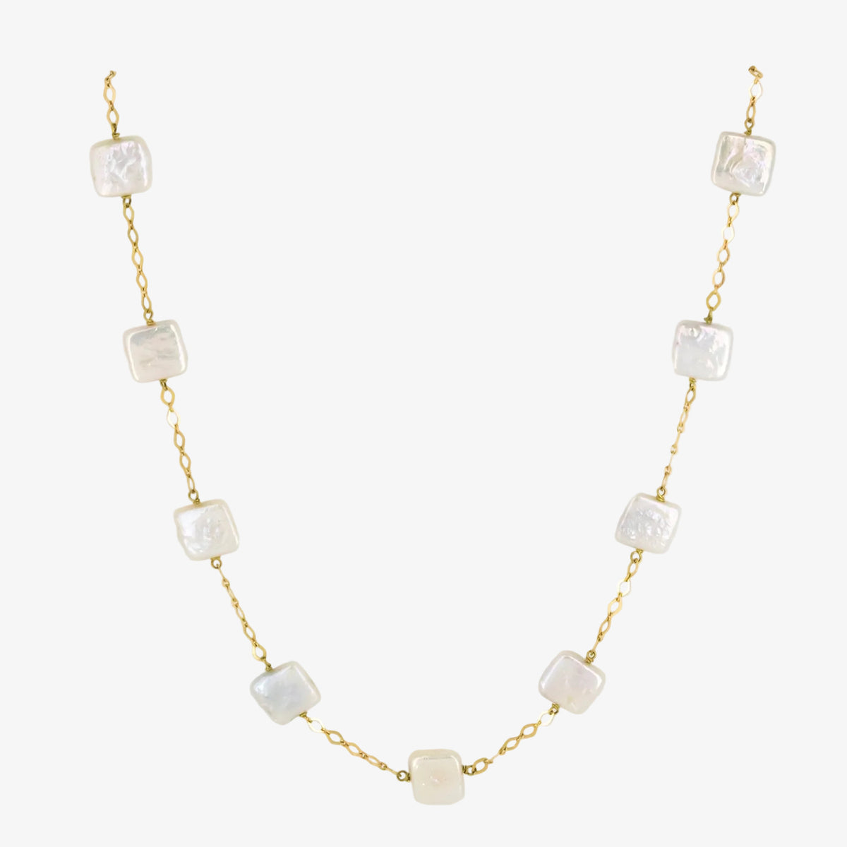 Conjunto de gargantilla y pulsera de oro de 18 kt. con perlas barrocas de forma cuadrada