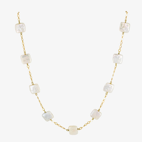 Conjunto de gargantilla y pulsera de oro de 18 kt. con perlas barrocas de forma cuadrada