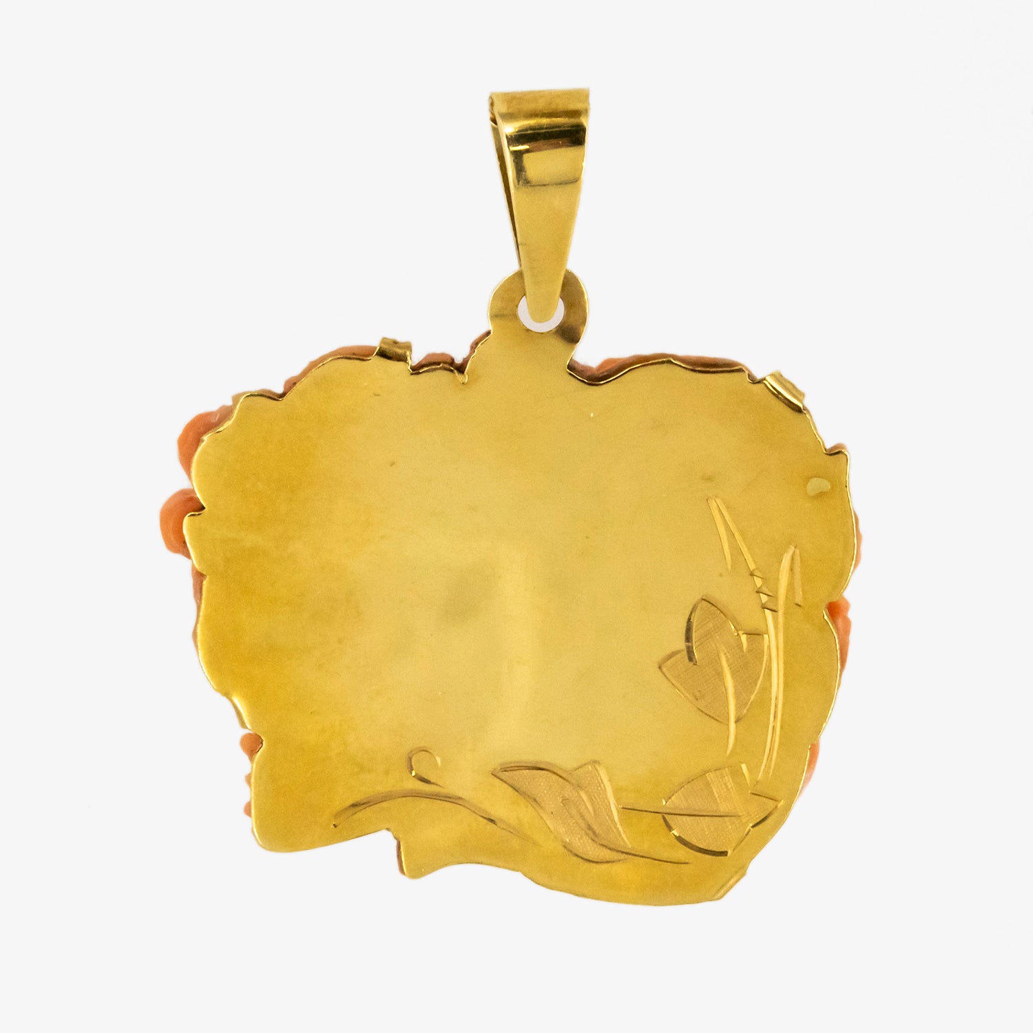 Colgante vintage de coral natural tallado a mano y oro de 18 kt.