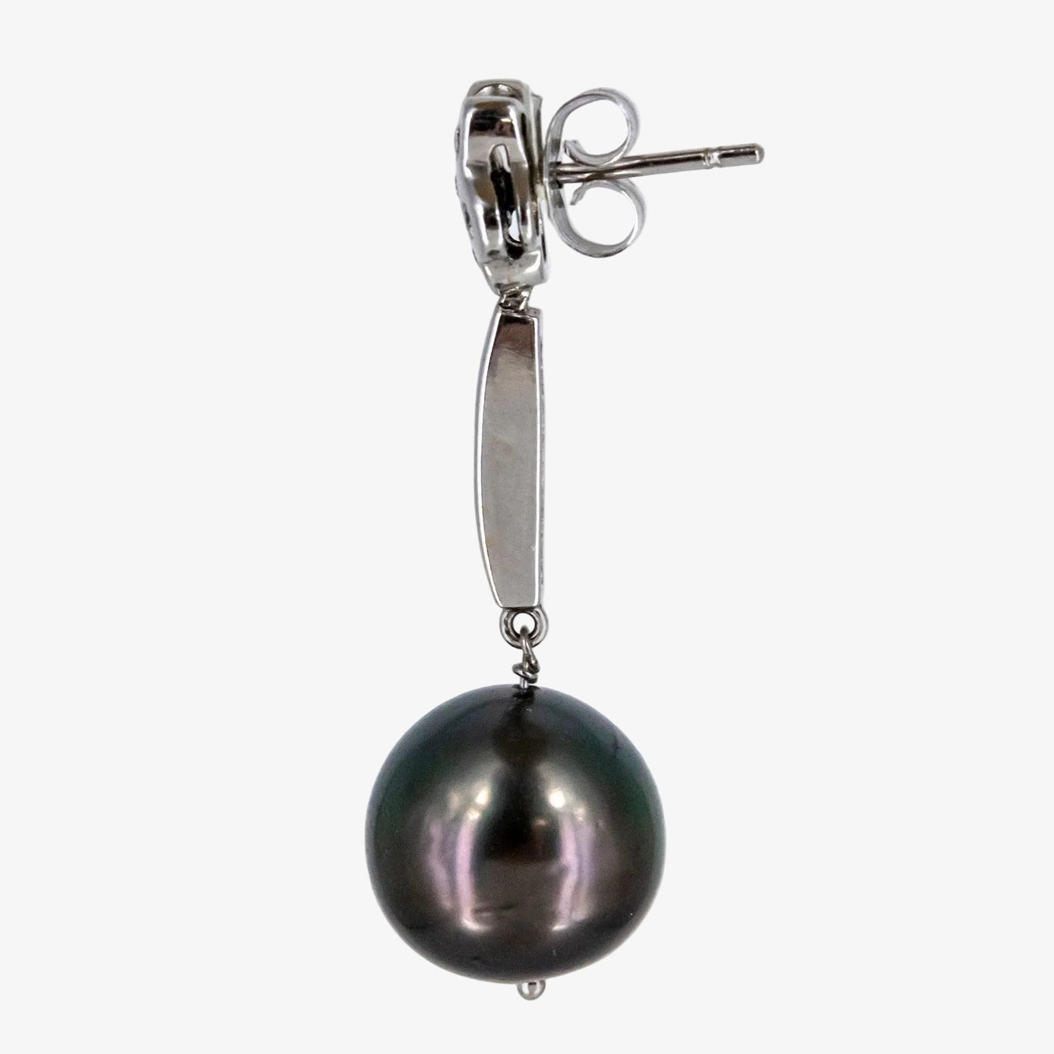 Pendientes de oro blanco de 18 kt. con diamantes y perlas de Tahití