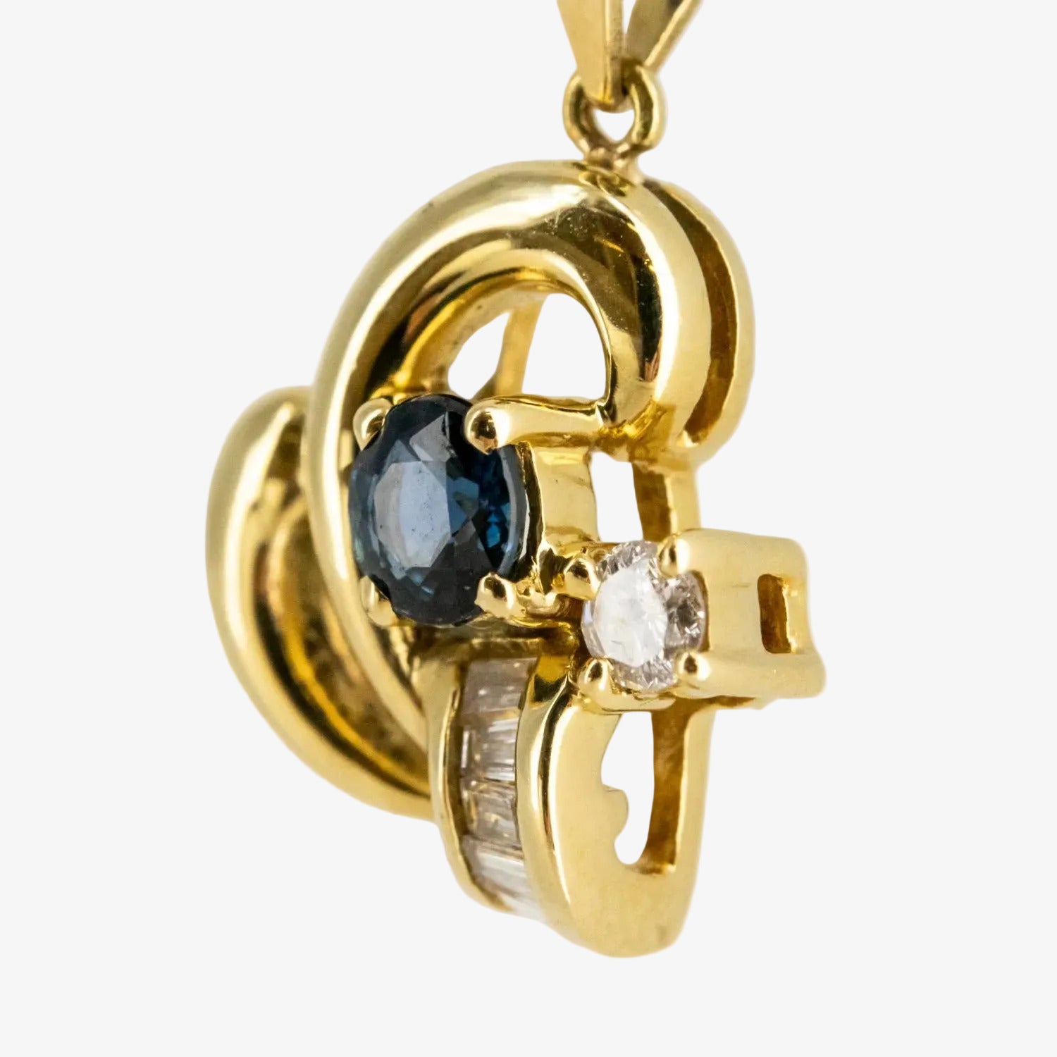 Colgante de oro 18 kt. con diamantes y zafiro
