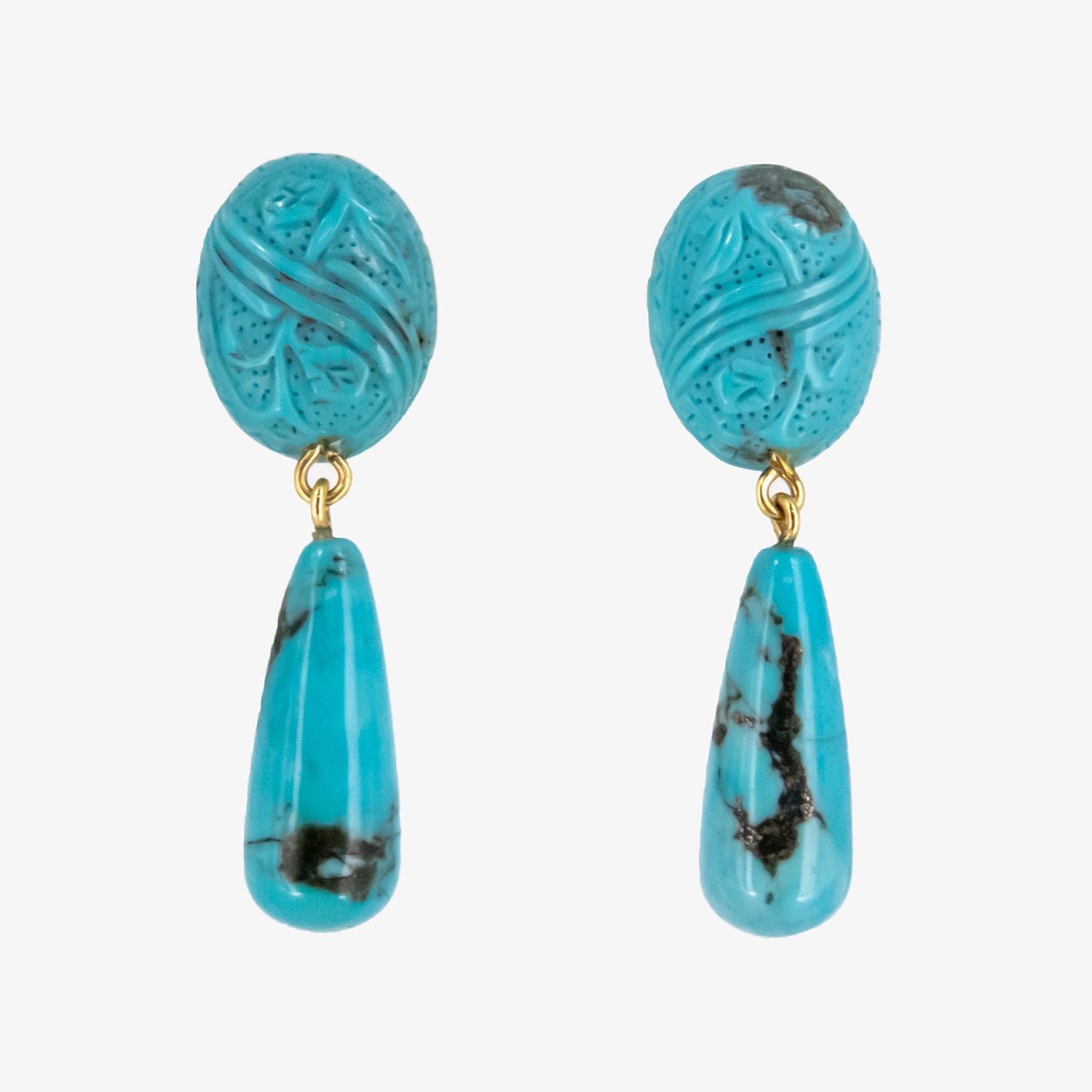 Pendientes de oro 18 kt. con turquesas talladas