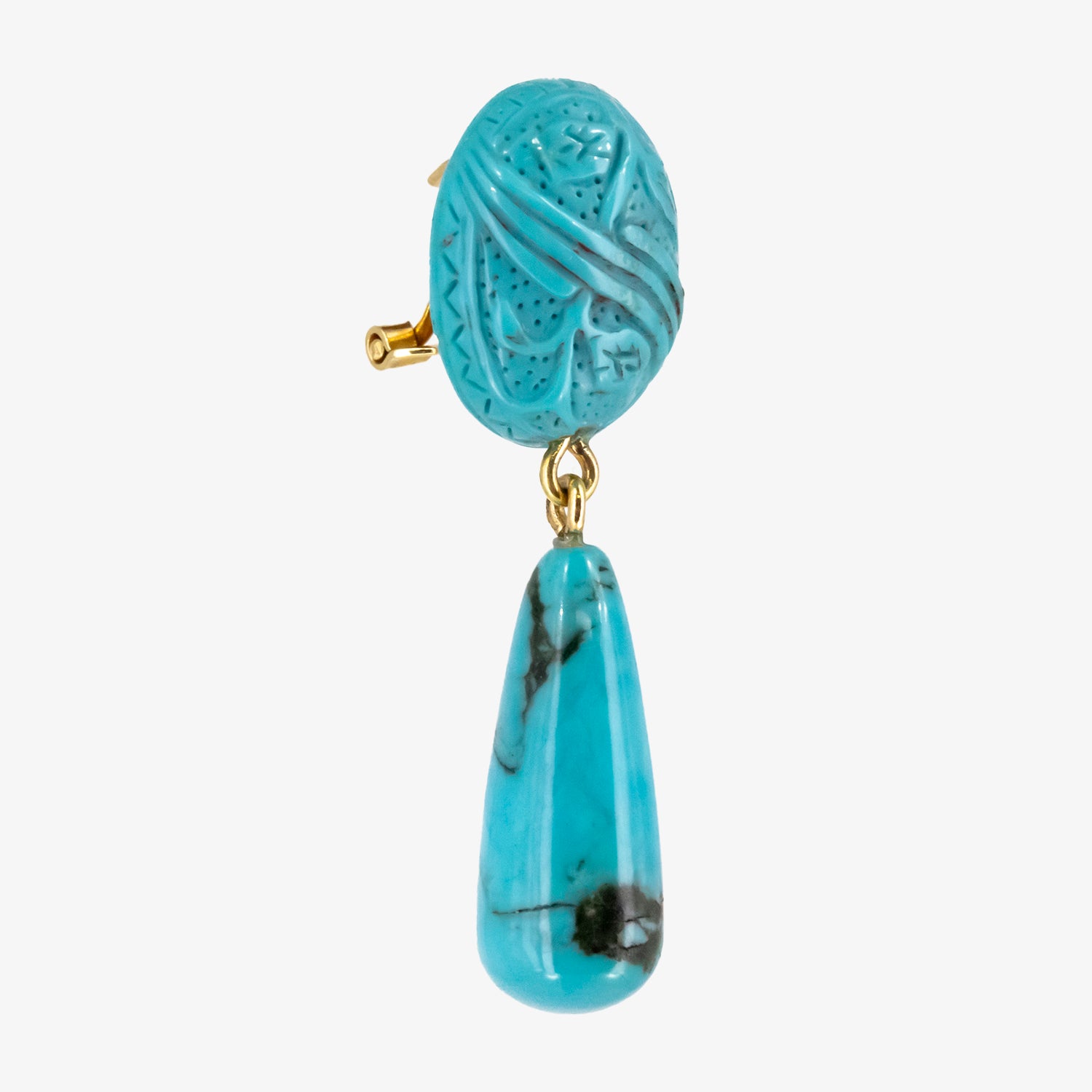 Pendientes de oro 18 kt. con turquesas talladas