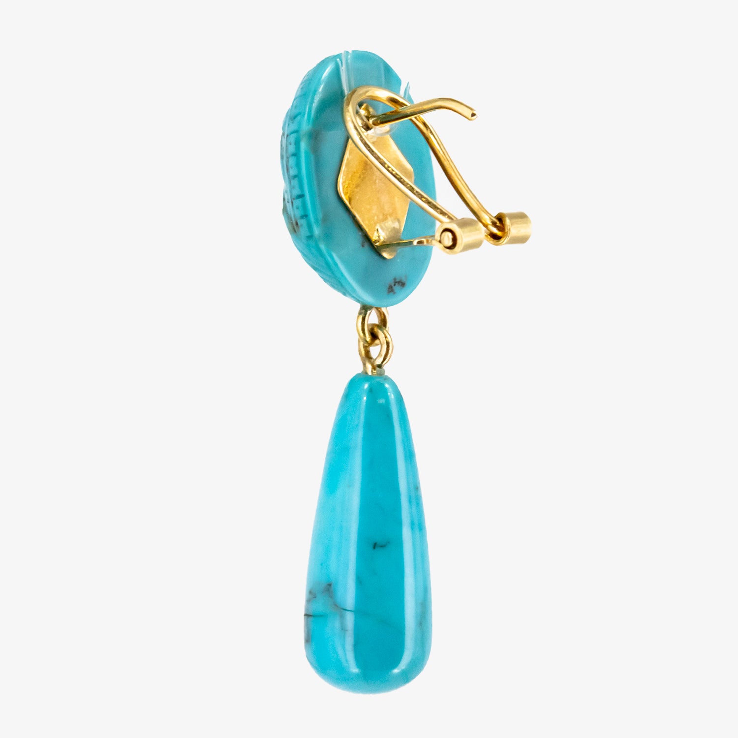 Pendientes de oro 18 kt. con turquesas talladas