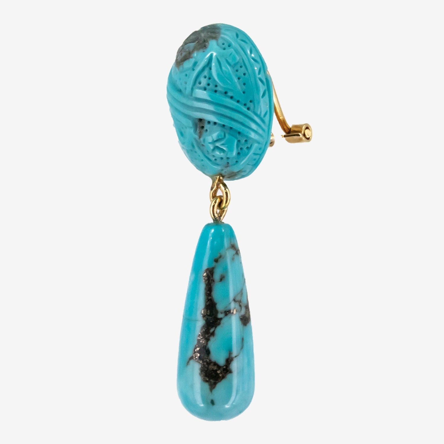 Pendientes de oro 18 kt. con turquesas talladas