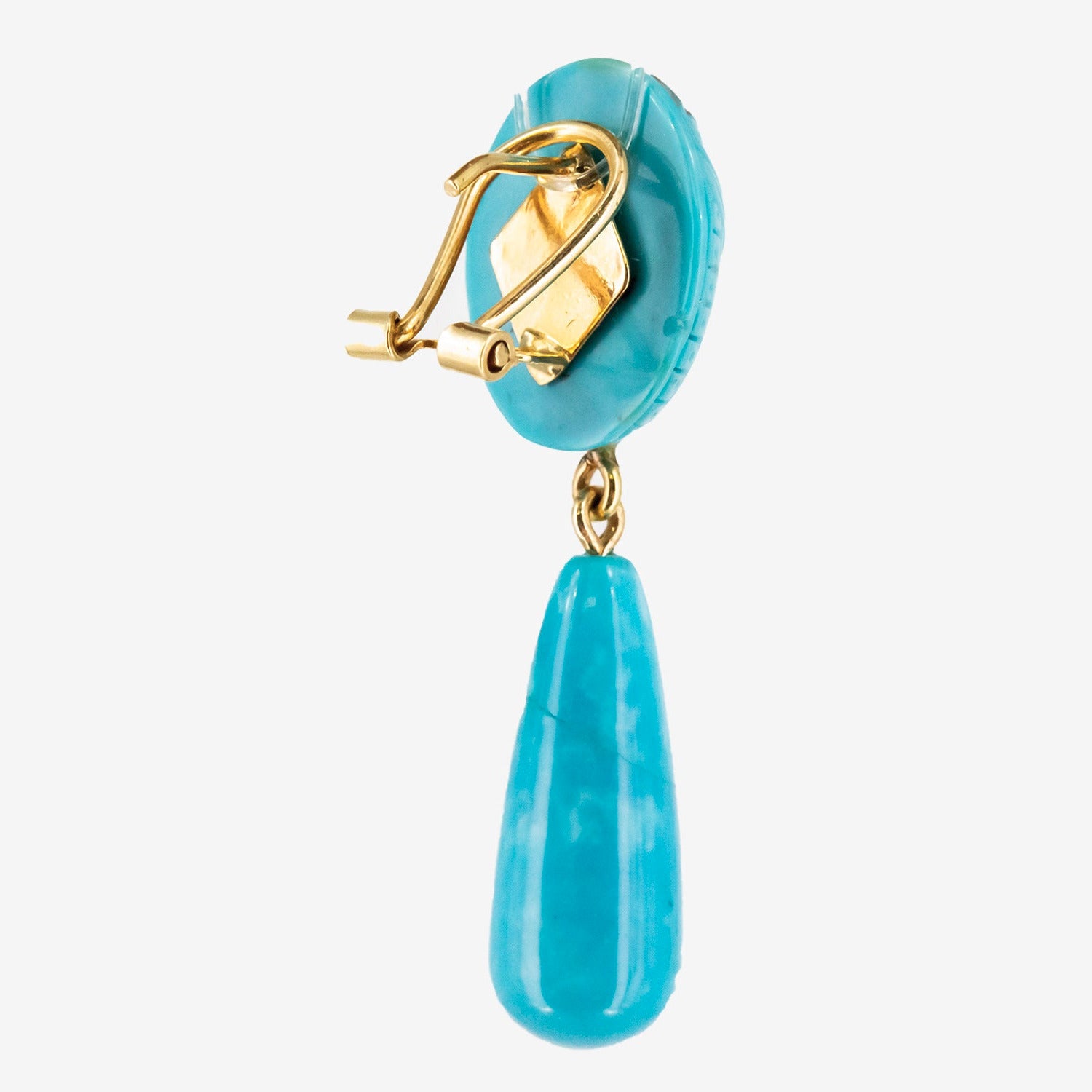 Pendientes de oro 18 kt. con turquesas talladas