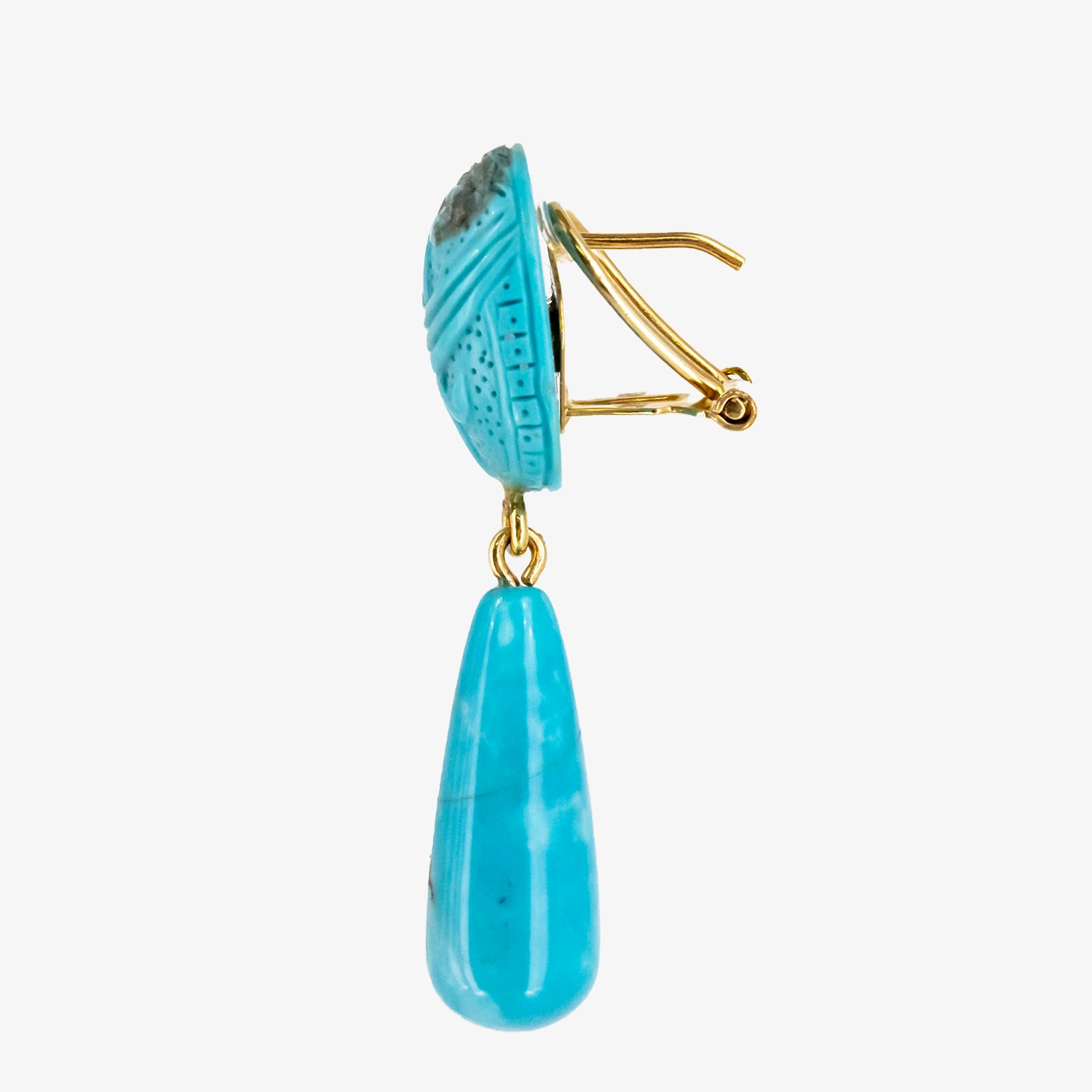 Pendientes de oro 18 kt. con turquesas talladas
