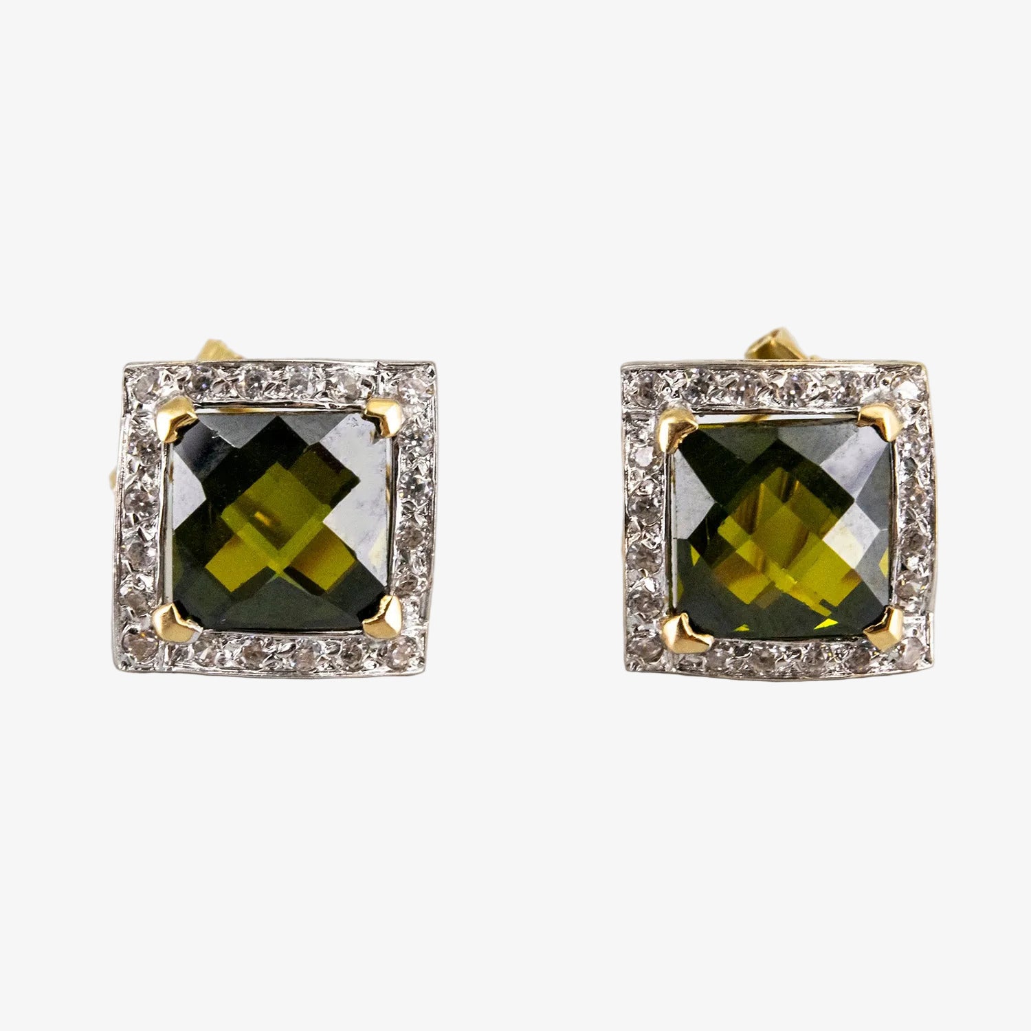 Pendientes de oro 18 kt. con cuarzo verde y diamantes