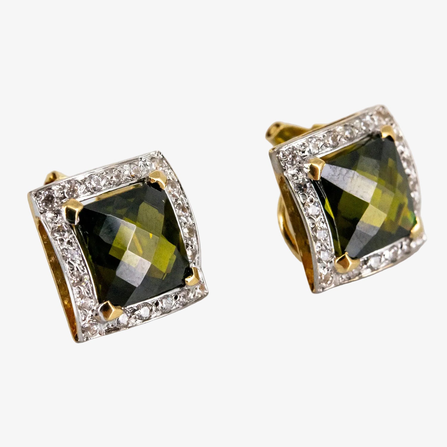 Pendientes de oro 18 kt. con cuarzo verde y diamantes