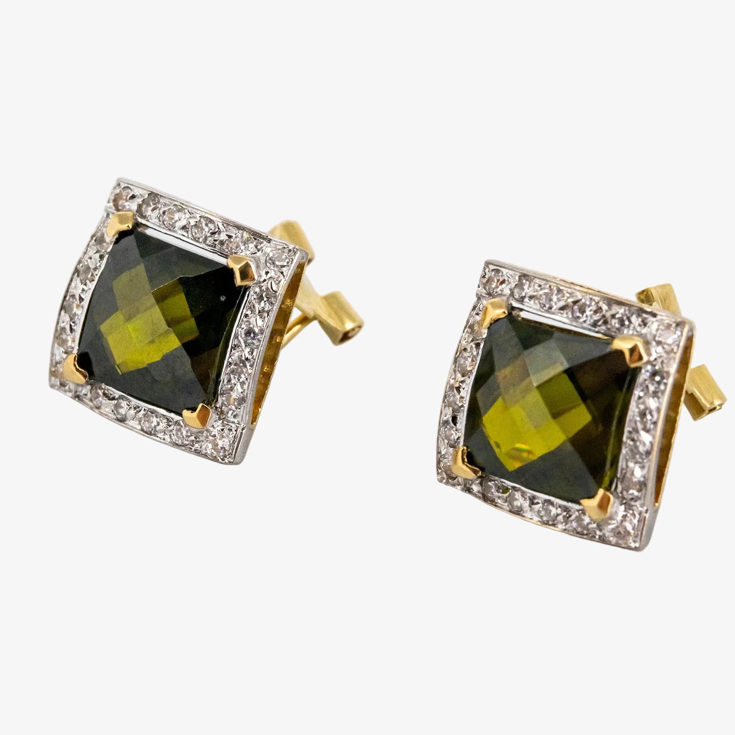 Pendientes de oro 18 kt. con cuarzo verde y diamantes