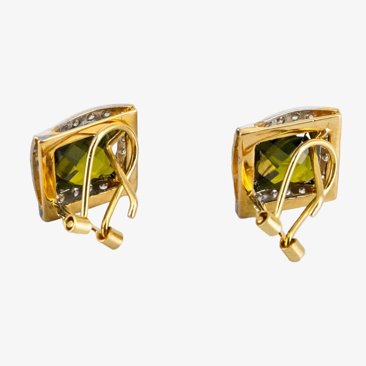 Pendientes de oro 18 kt. con cuarzo verde y diamantes
