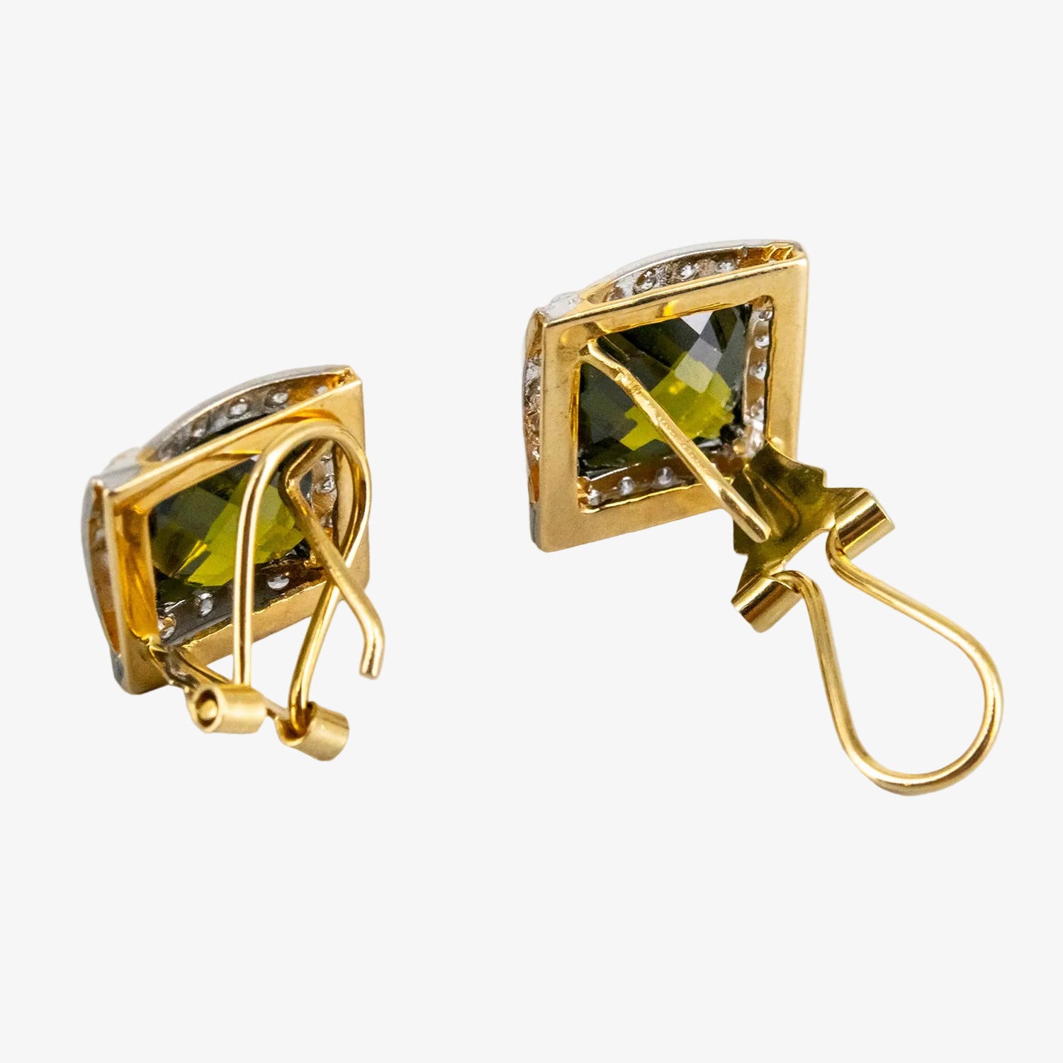 Pendientes de oro 18 kt. con cuarzo verde y diamantes