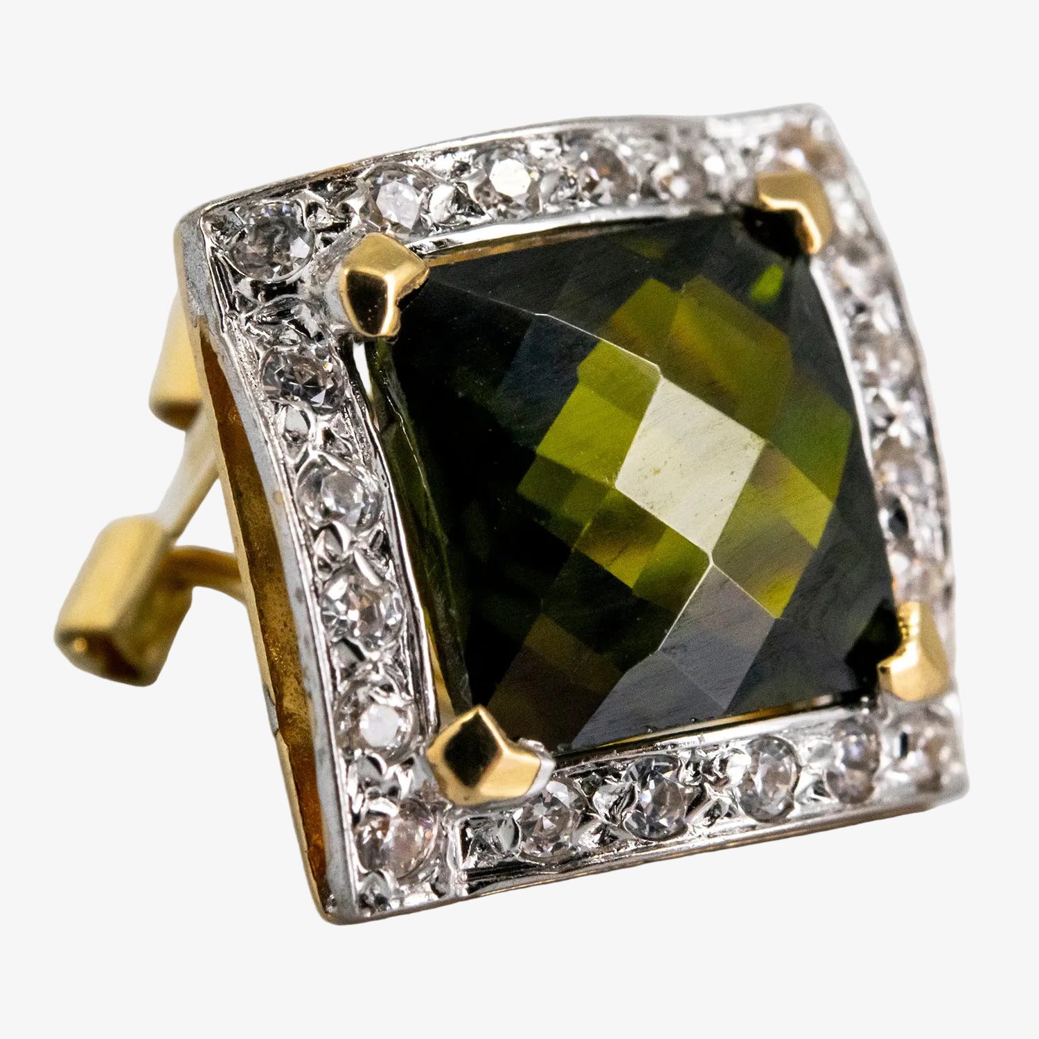 Pendientes de oro 18 kt. con cuarzo verde y diamantes