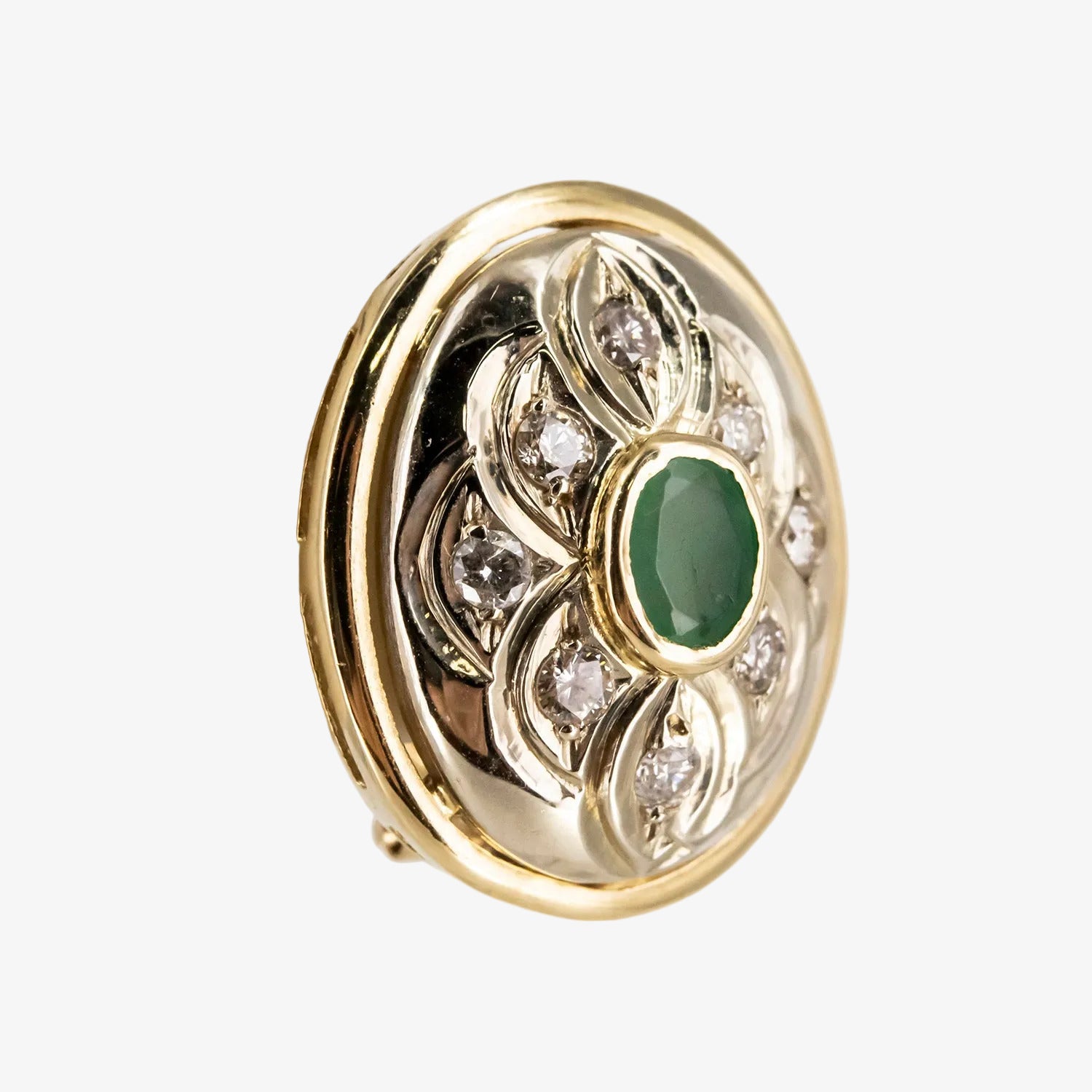 Pendientes de oro bicolor 18 kt. con esmeraldas y diamantes