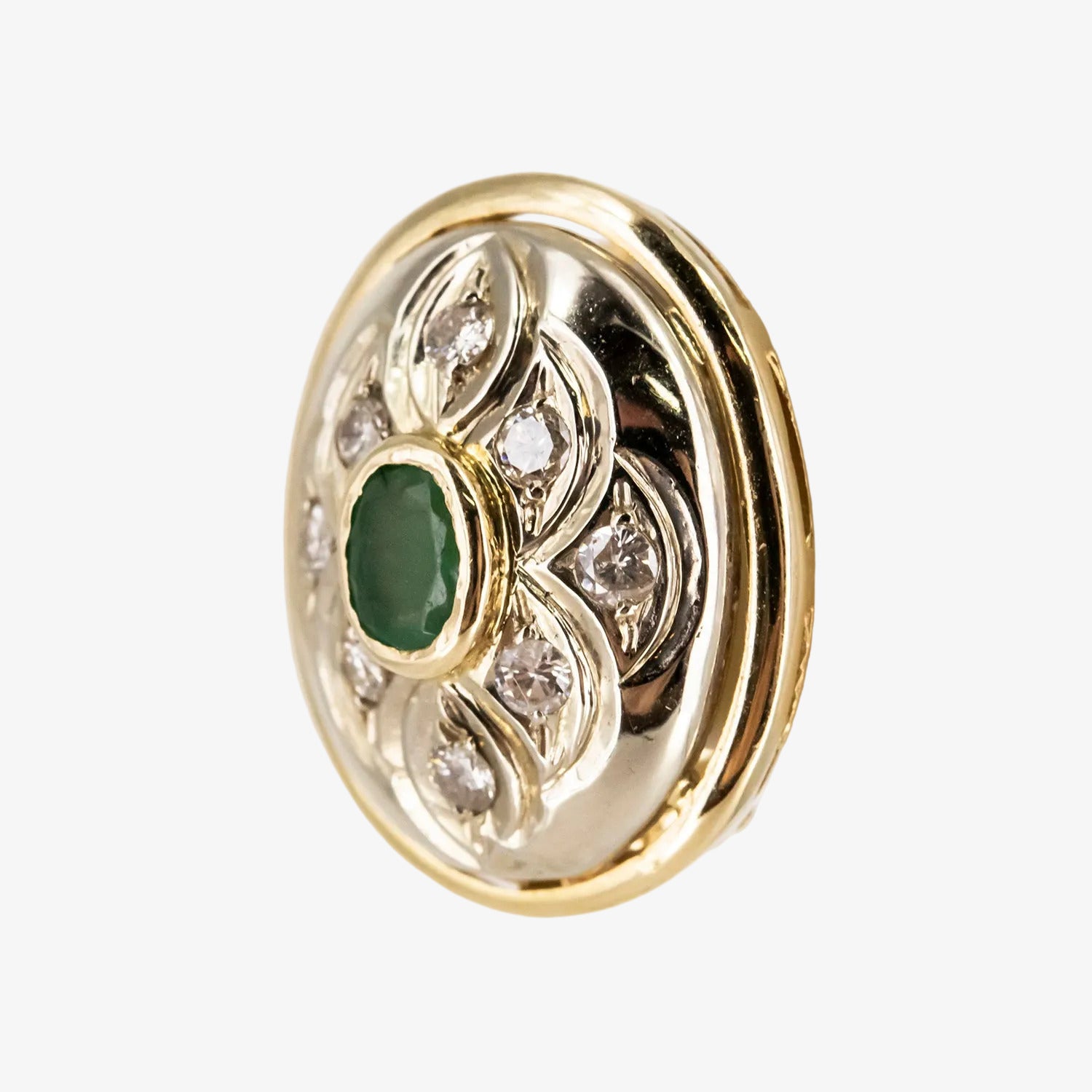 Pendientes de oro bicolor 18 kt. con esmeraldas y diamantes