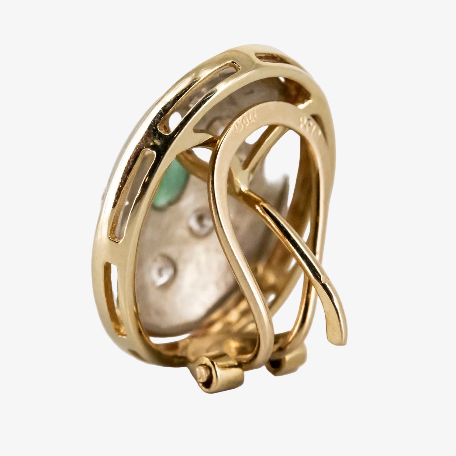 Pendientes de oro bicolor 18 kt. con esmeraldas y diamantes