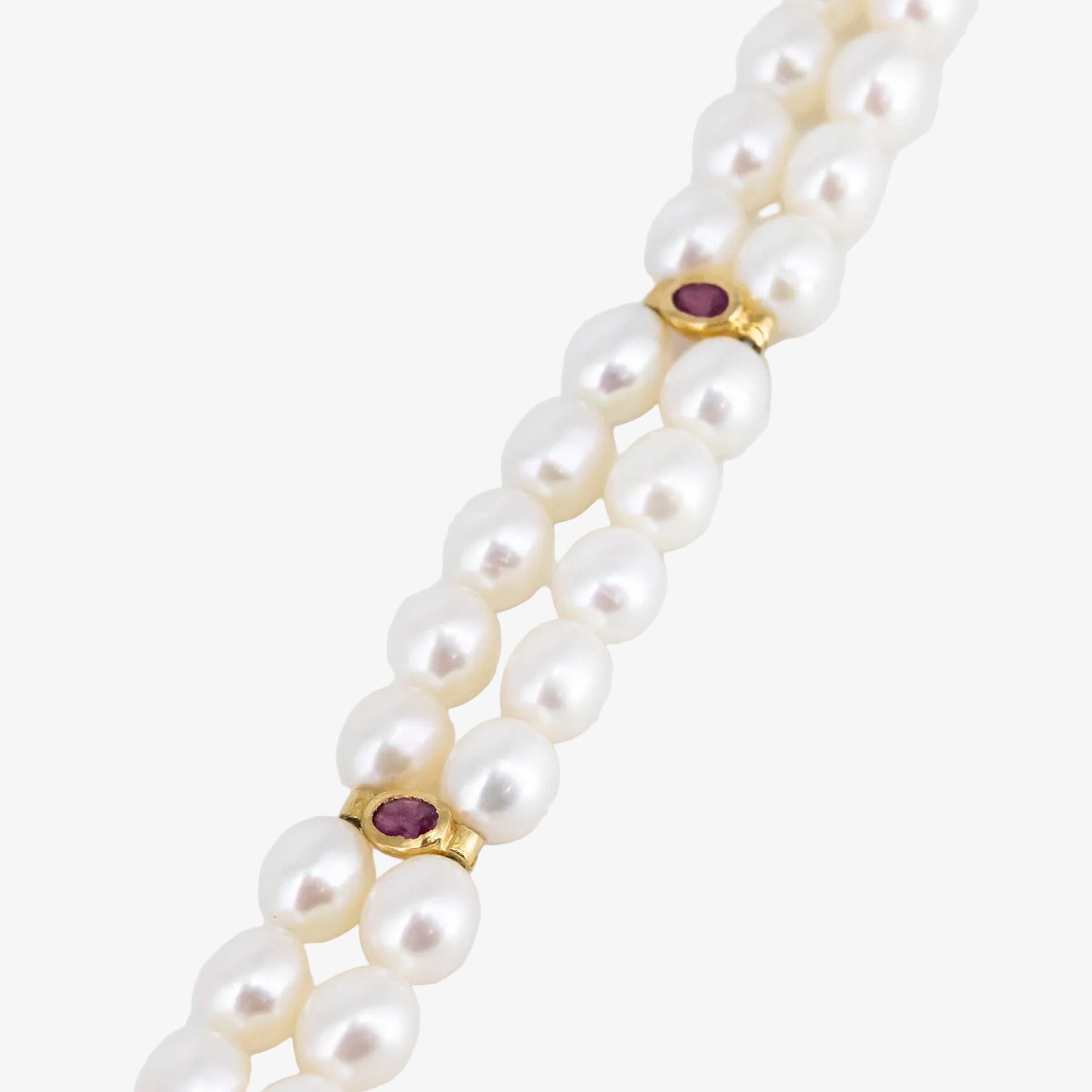 Pulsera oro 18 kt. con perlas akoya y rubíes