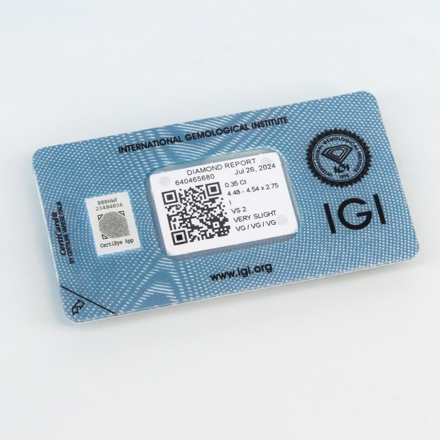Diamante certificado IGI de 0.35 ct. y talla brillante