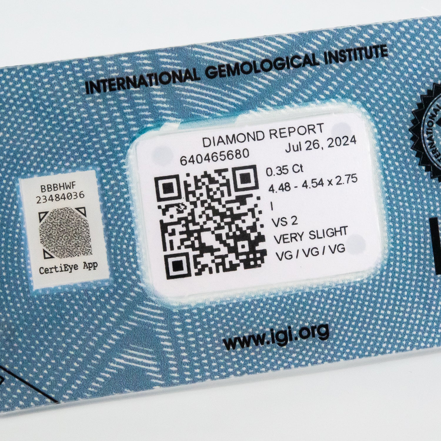Diamante certificado IGI de 0.35 ct. y talla brillante