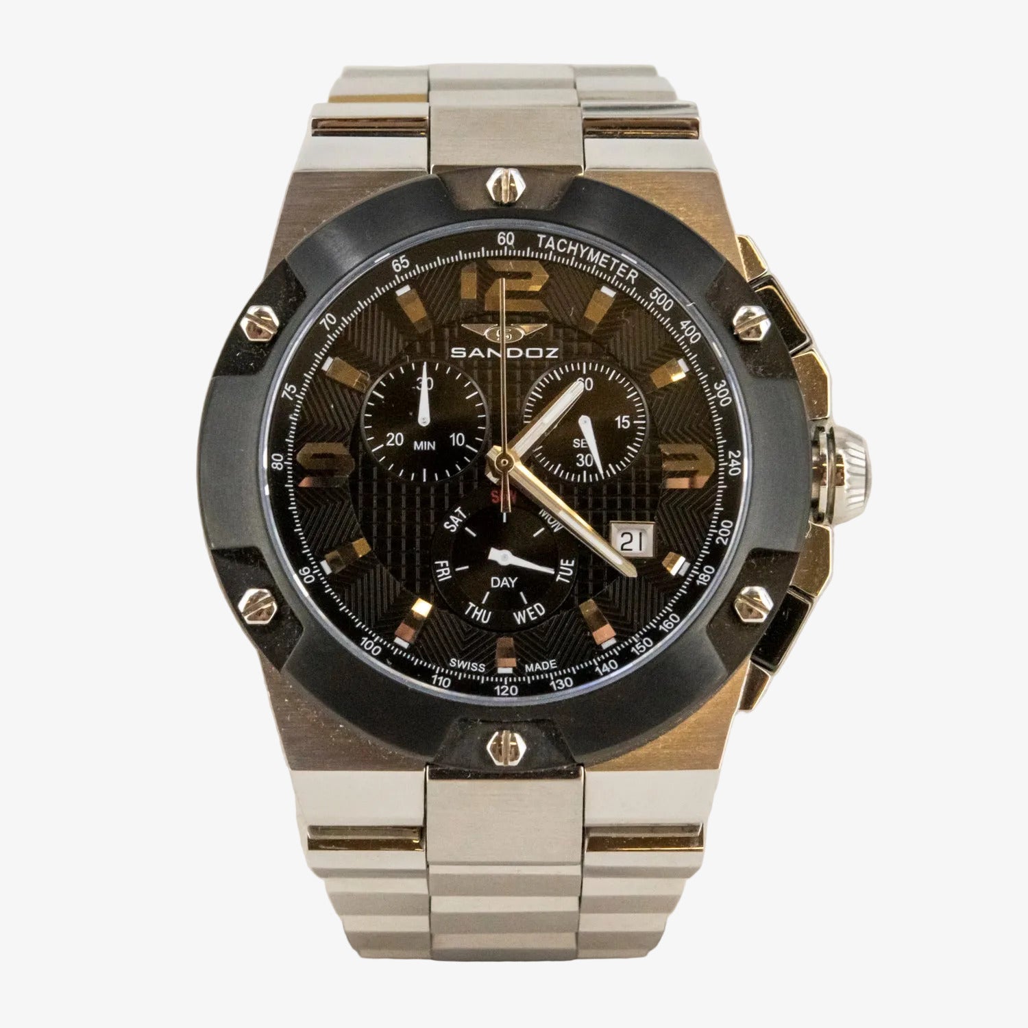 Reloj de pulsera Sandoz para caballero en acero inoxidable con cristal de zafiro
