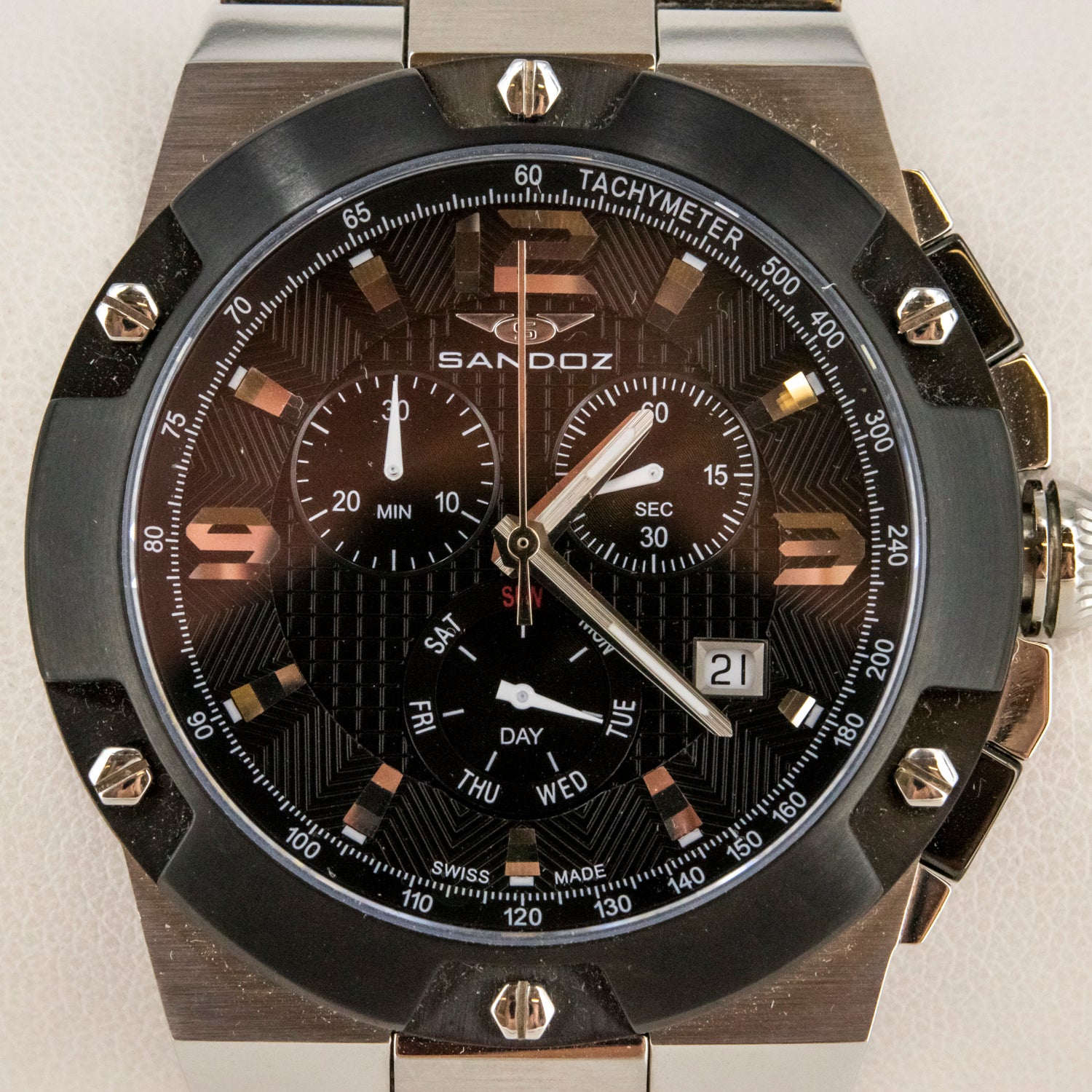 Reloj de pulsera Sandoz para caballero en acero inoxidable con cristal de zafiro