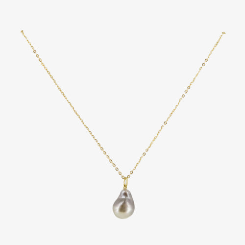 Set of 18 kt. gold pendant and earrings with diamonds and baroque Tahitian pearls