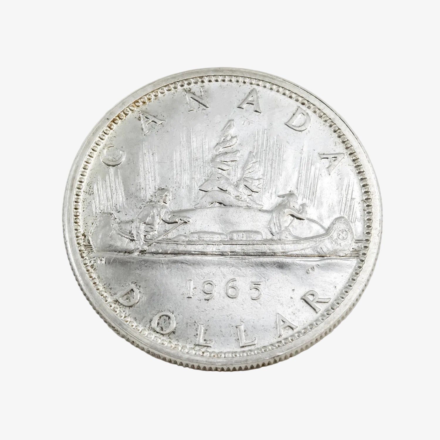 Moneda de un dólar canadiense de plata, año 1965