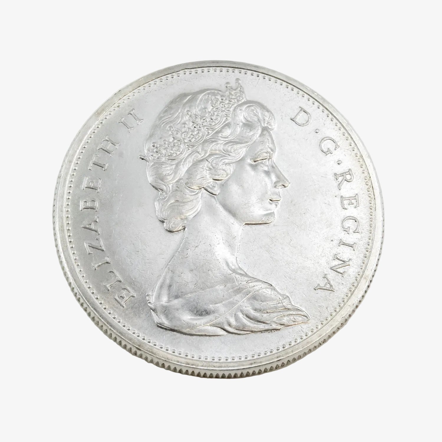 Moneda de un dólar canadiense de plata, año 1965